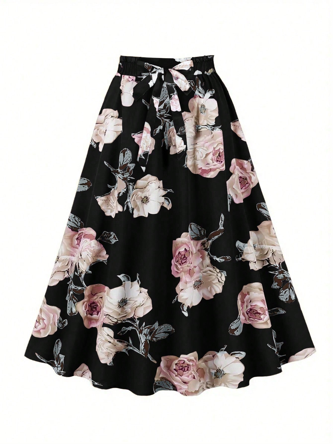 Autumn Hot-Selling Women's Clothing Trend Fashion Color Block Casual Printed Waist Tie Bow Elegant And Versatile Commuter Style A-Line Skirt Skirt Long Skirt