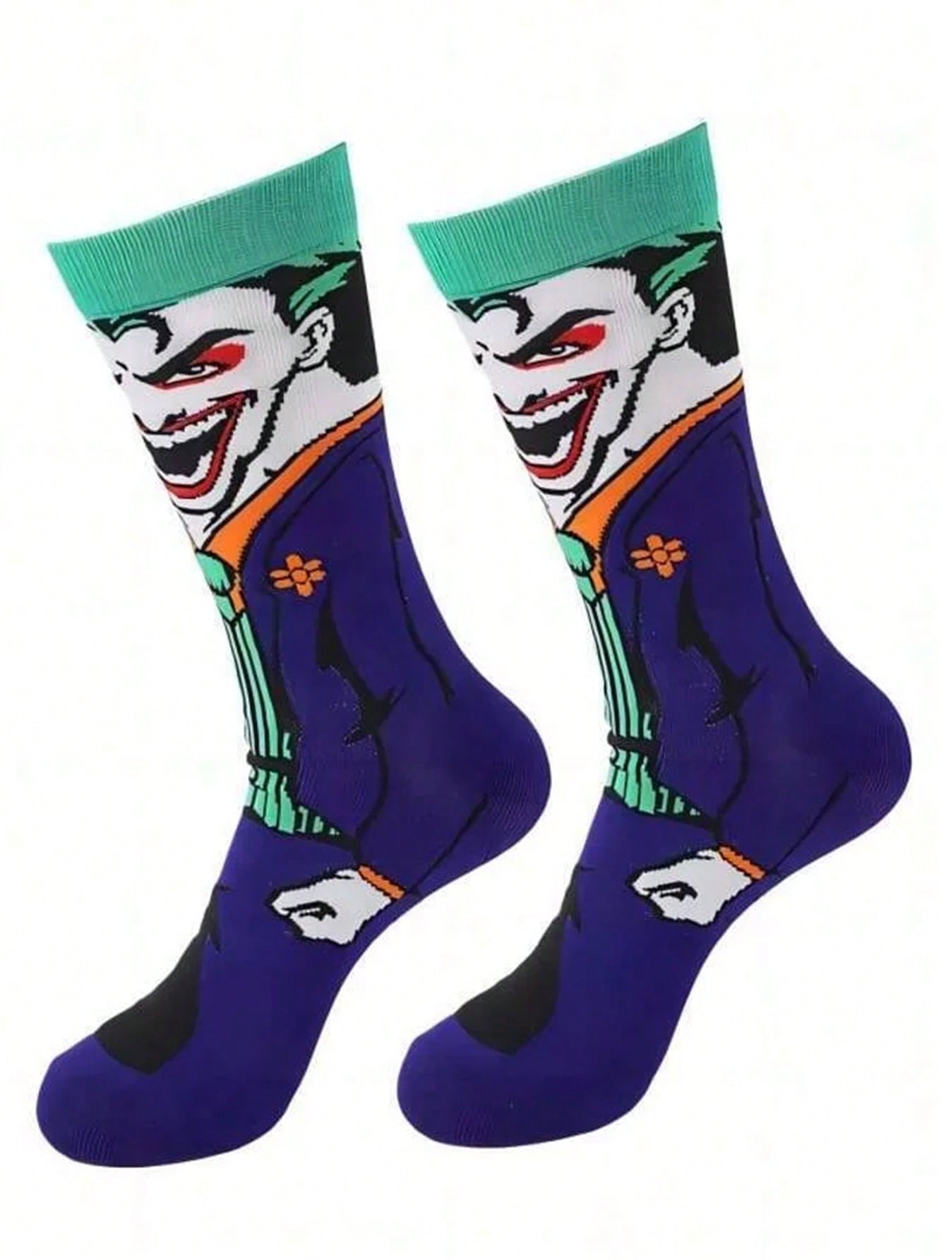 POTDEMIEL 2Pairs Batman Superman Flashman Joker Superwoman Wonder Woman Cartoon Anime Socks Long Tube Socks For Men Women Christmas Halloween Novelty Funny Happy Crazy Socks