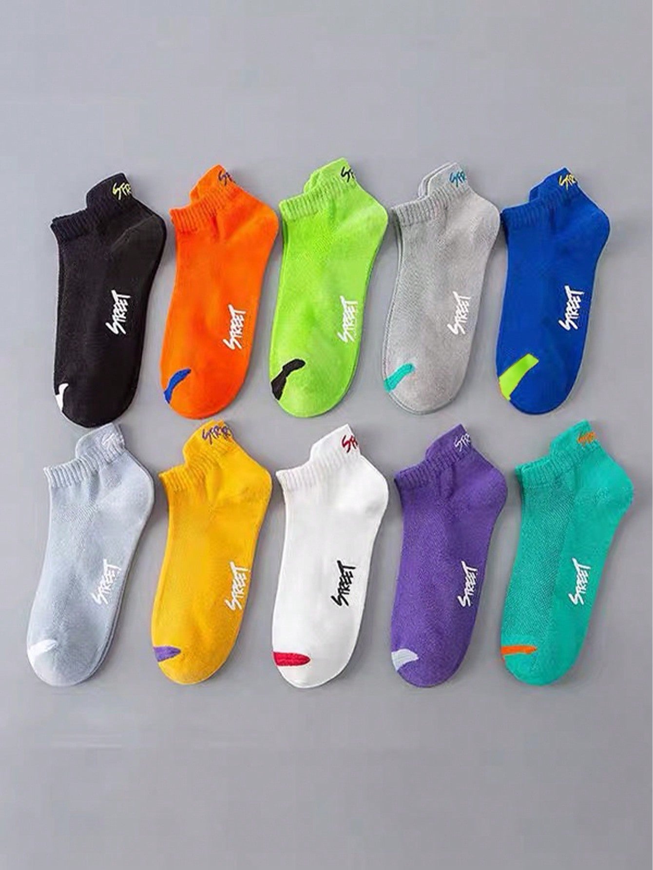 FLSHMCEN 10 Pairs Men's Moisture Wicking Casual Ankle Socks