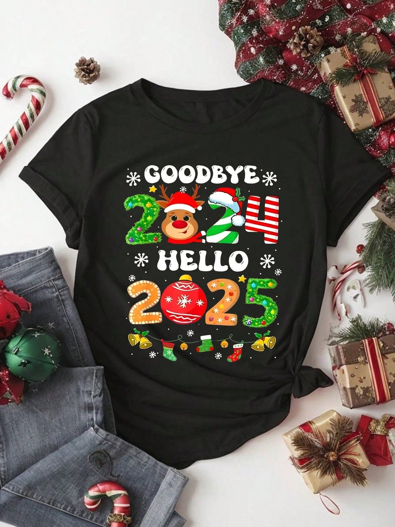 SHEIN EZwear Christmas Round Neck Short Sleeve T-Shirt, Women's Plus Size Short Sleeve With Slogan Graphic, Merry Christmas T-Shirt, Suitable For Spring And Summer