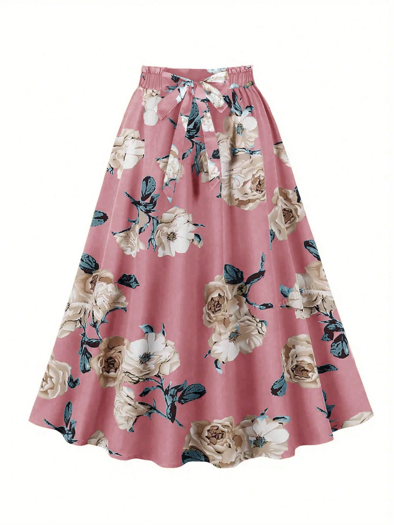 Autumn Hot-Selling Women's Clothing Trend Fashion Color Block Casual Printed Waist Tie Bow Elegant And Versatile Commuter Style A-Line Skirt Skirt Long Skirt