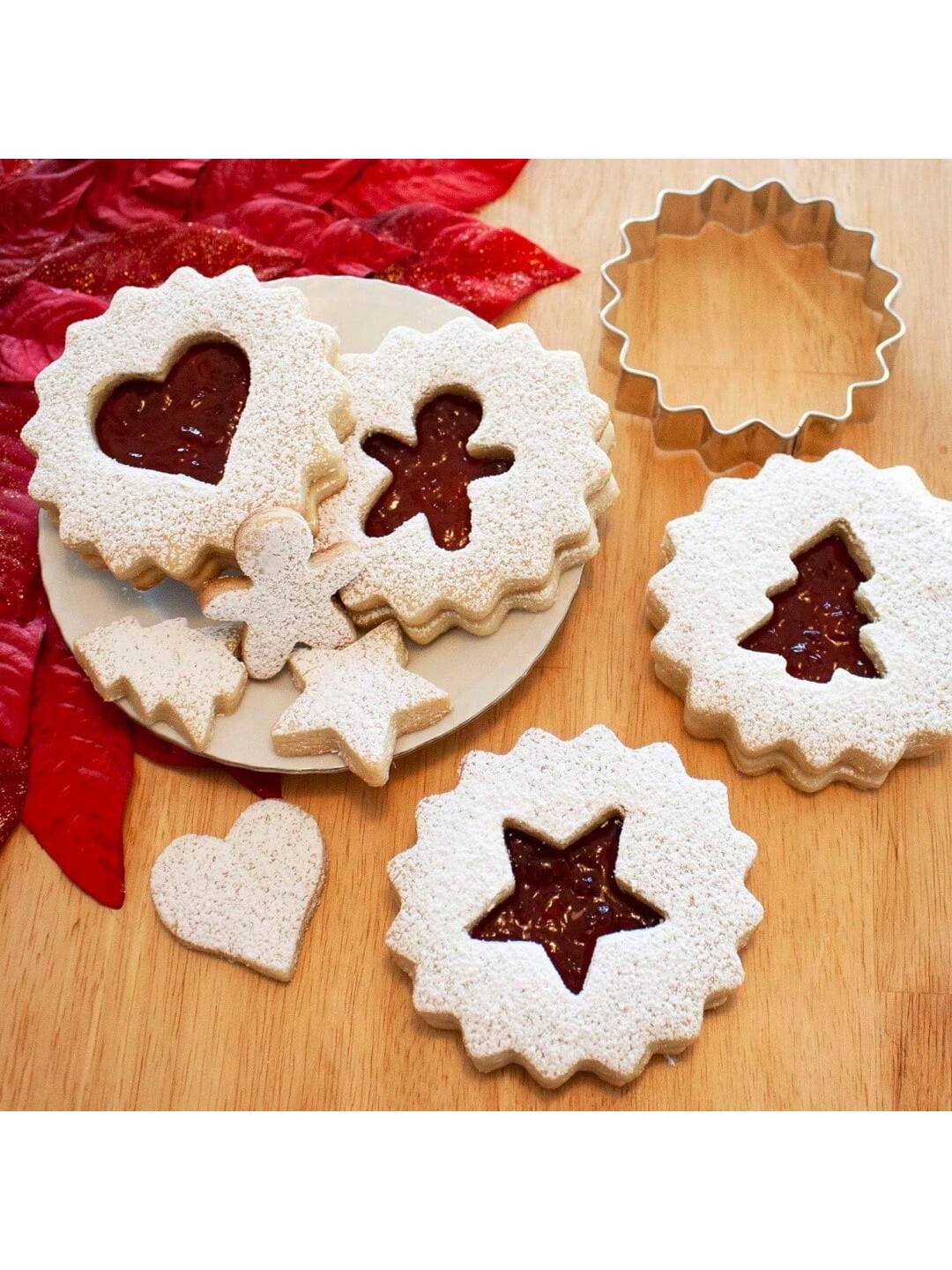 9pcs Mini Sized Christmas Metal Cookie Cutter Set, Jam Sauce Biscuit Molds For Baking Christmas Tree, Heart, Snowflake, Star, Shooting Star, Bell, Gingerbread Man