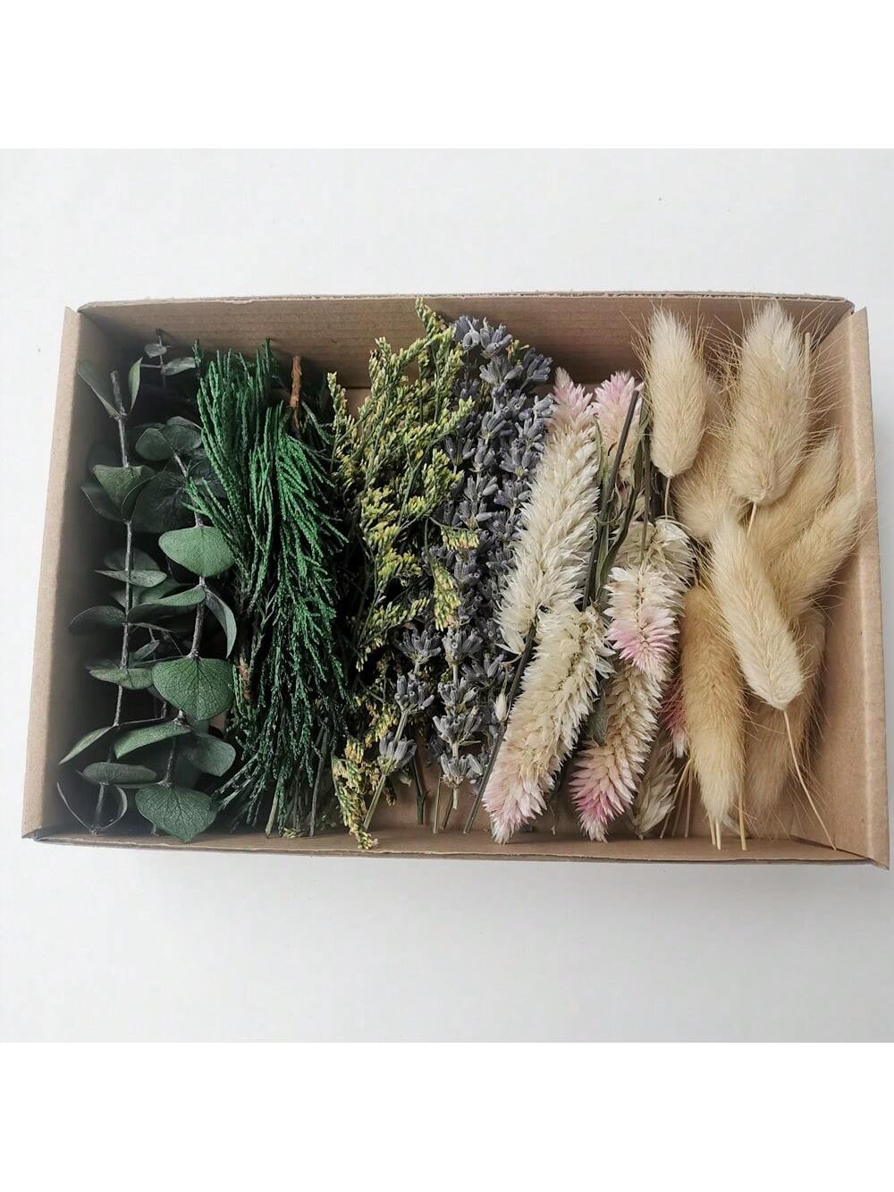 100pcs Diy Dried Flower Bag Natural Rose/Babybreath/Eucalyptus/Lover Grass /Lagurus/Bunny Tails Bulk Lavender Daisy Preserved Dried Flower Material Package Heads For Decoration