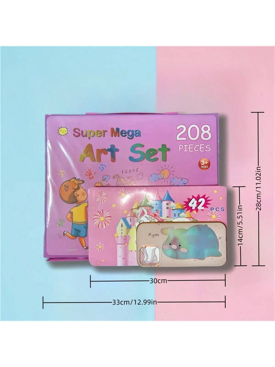 42pcs/208pcs Children Art Painting Set, Drawing Stationery - Watercolors, Markers, Crayons, Erasers, Sharpeners, Paint Boxes, Christmas/Halloween Gifts (Packaging