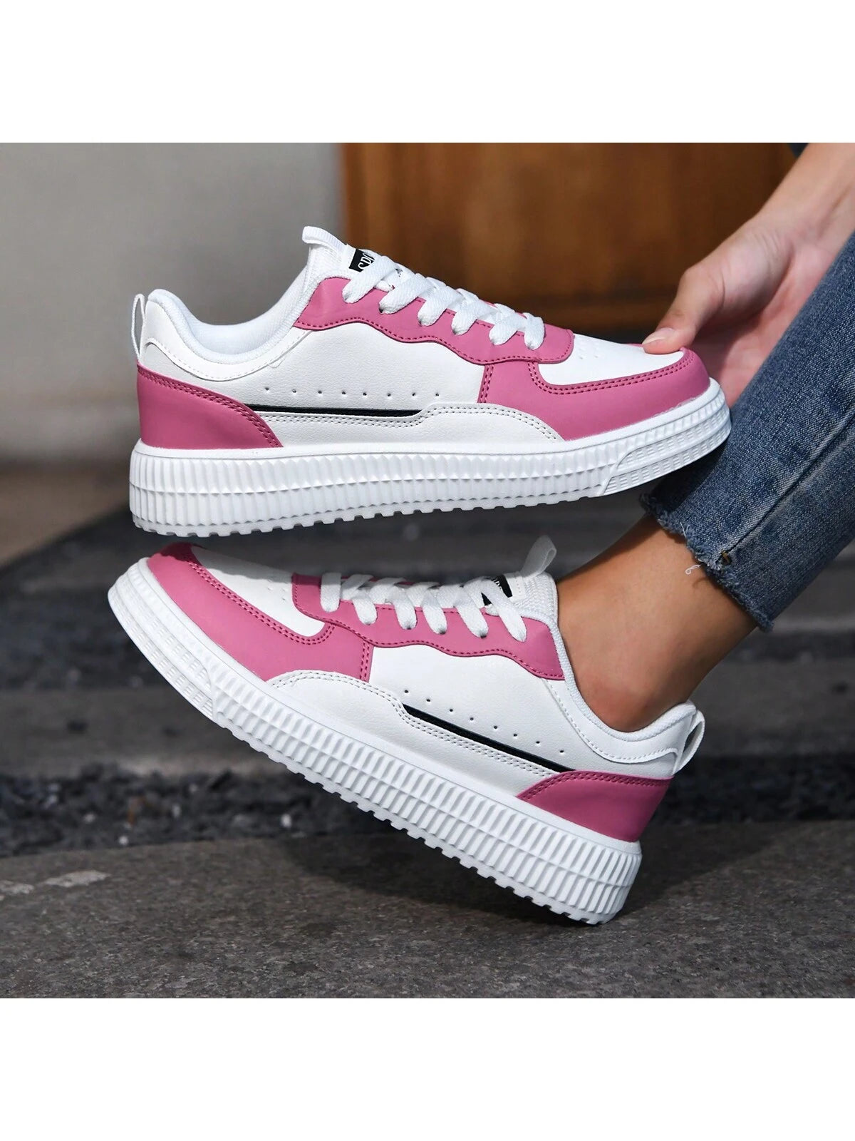 2024 Spring Autumn New Arrival Pink Platform Sneakers For Women, Versatile Casual Breathable White Shoes