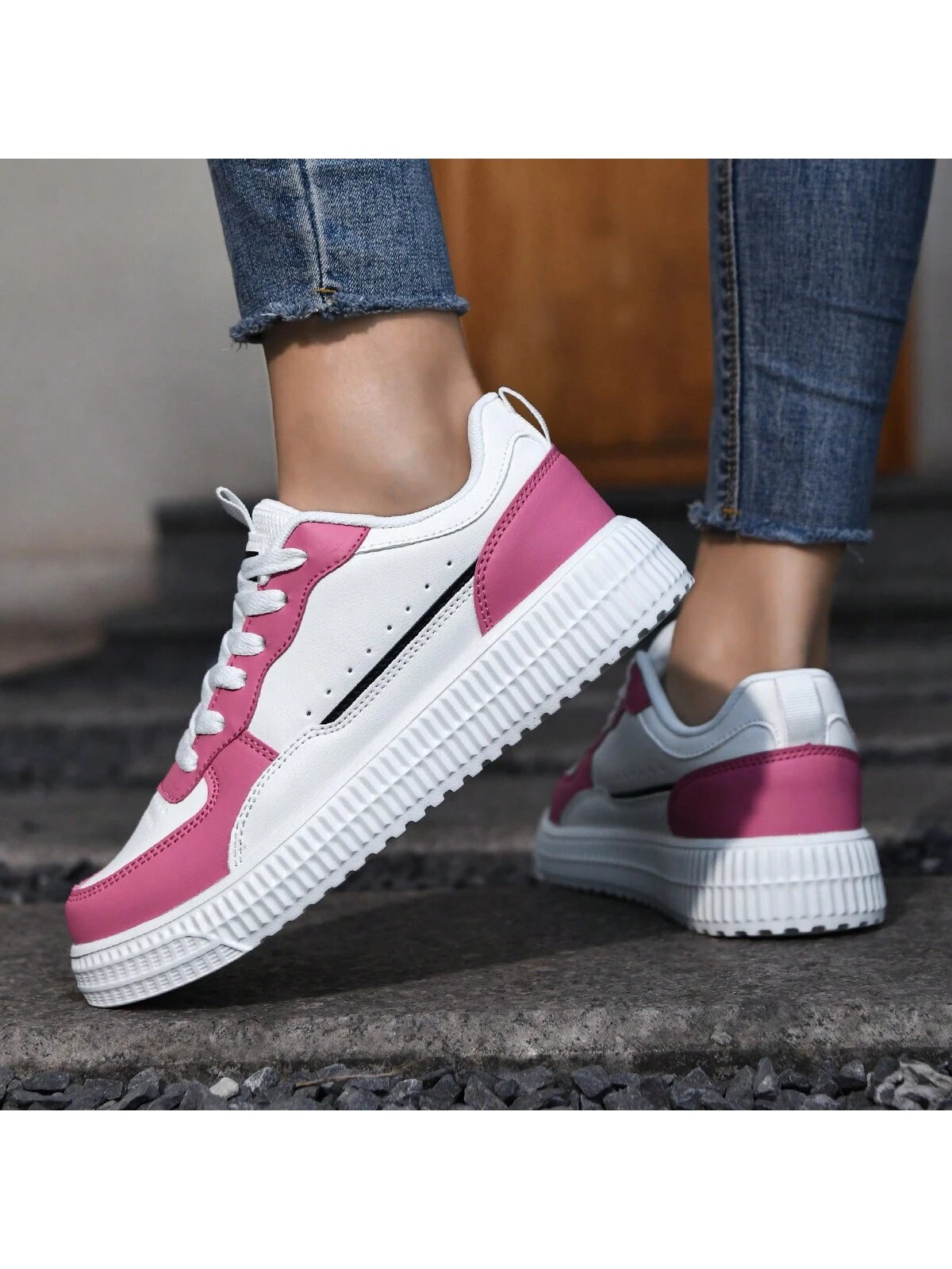 2024 Spring Autumn New Arrival Pink Platform Sneakers For Women, Versatile Casual Breathable White Shoes