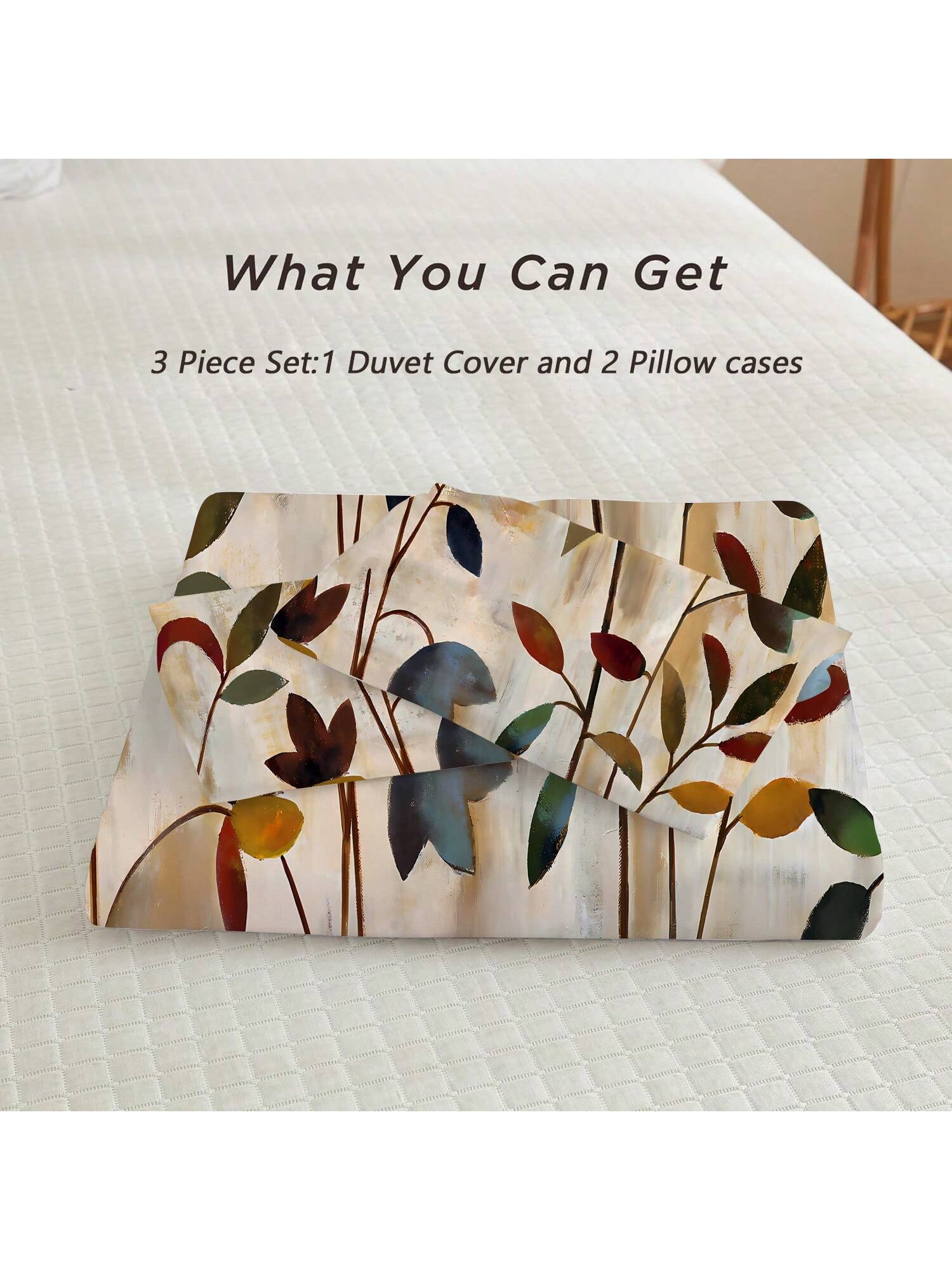 3pcs Art Leaves Pattern Duvet Cover Set - Polyester,Breathable Fabric, Machine Washable, Digital Print, All-Season Comfort, With 2 Pillowcases, No Insert - Elegant Home Decor