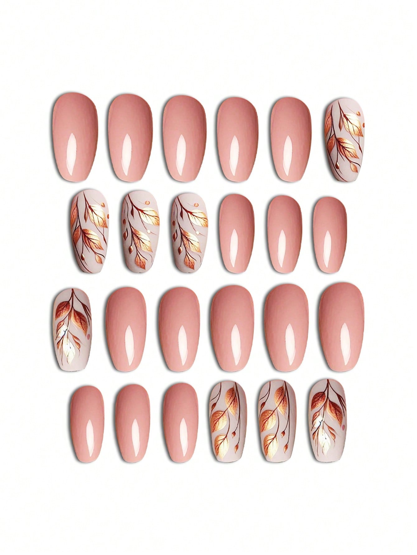 1 Set Of 24pcs Ballet-Shaped Press-On Nails With Autumn Golden Leaf Design, Suitable For All Women, Comfortable & Easy To Use, Long-Lasting Glossy Finish, Comes With Jelly Gel And Scrubber For Beautiful Nail Look