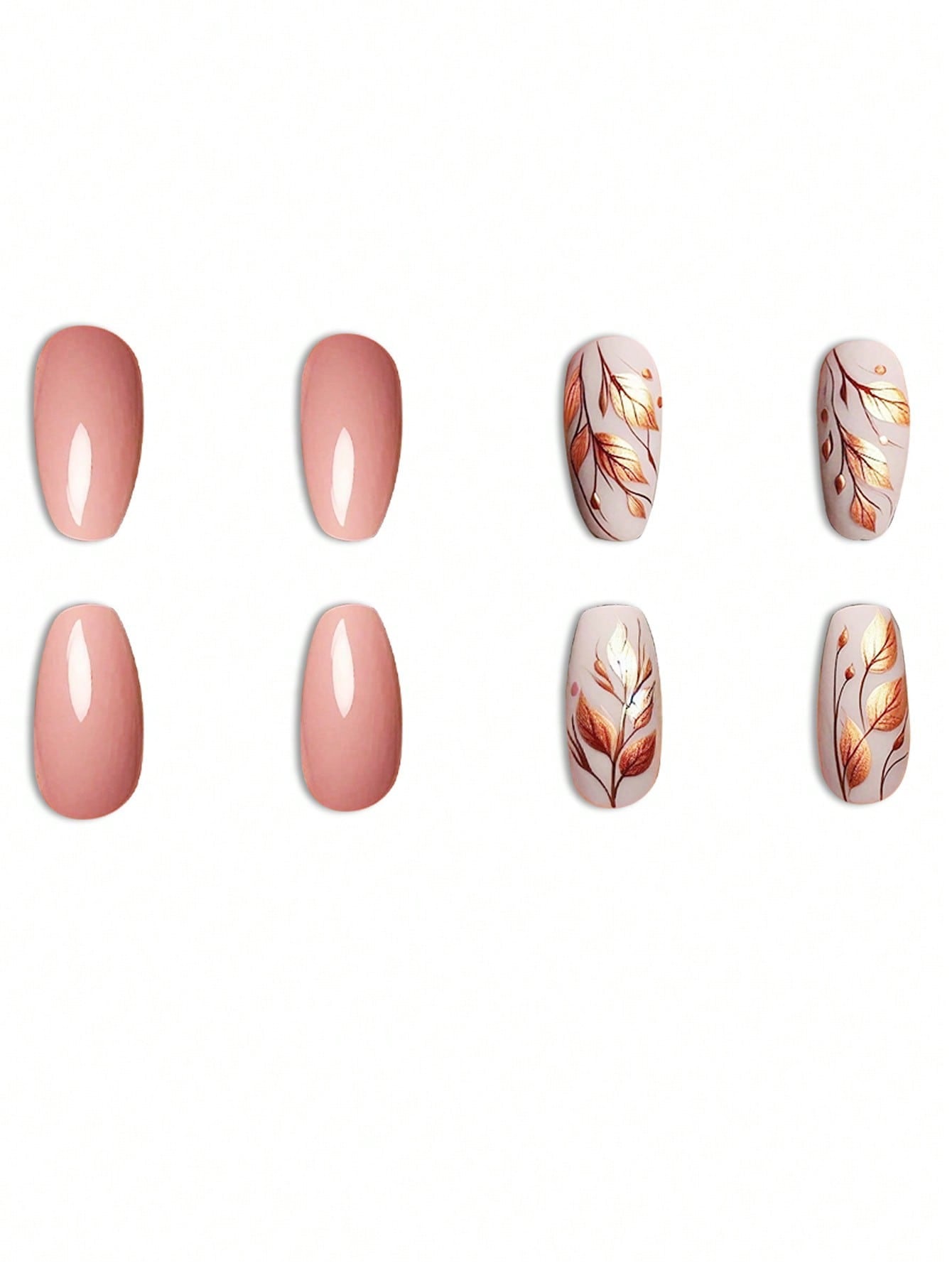 1 Set Of 24pcs Ballet-Shaped Press-On Nails With Autumn Golden Leaf Design, Suitable For All Women, Comfortable & Easy To Use, Long-Lasting Glossy Finish, Comes With Jelly Gel And Scrubber For Beautiful Nail Look