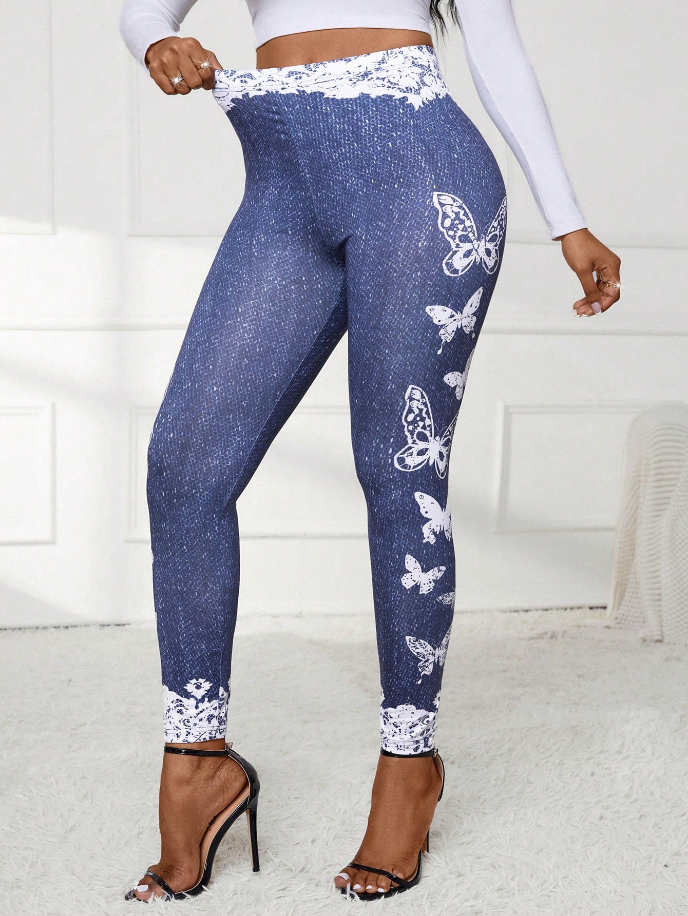 Lady Women's Tight Fit Butterfly Print Jegging Leggings