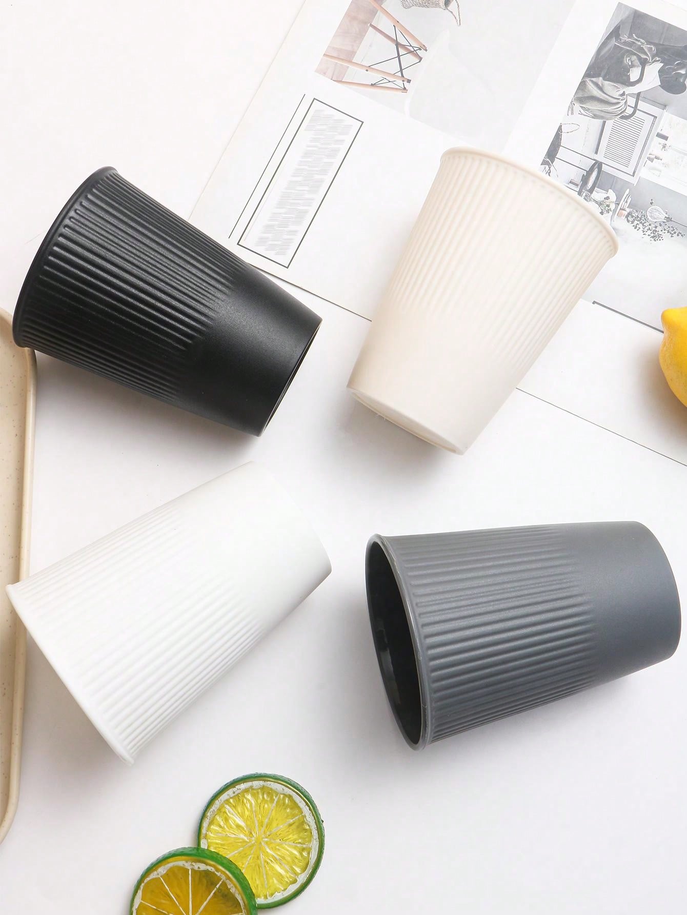 4pcs/Set PP Material Striped Cups, Reusable For Home, Kitchen, Restaurant, Picnic, Camping, Party, Suitable For Milk, Juice, Soda, Beverages