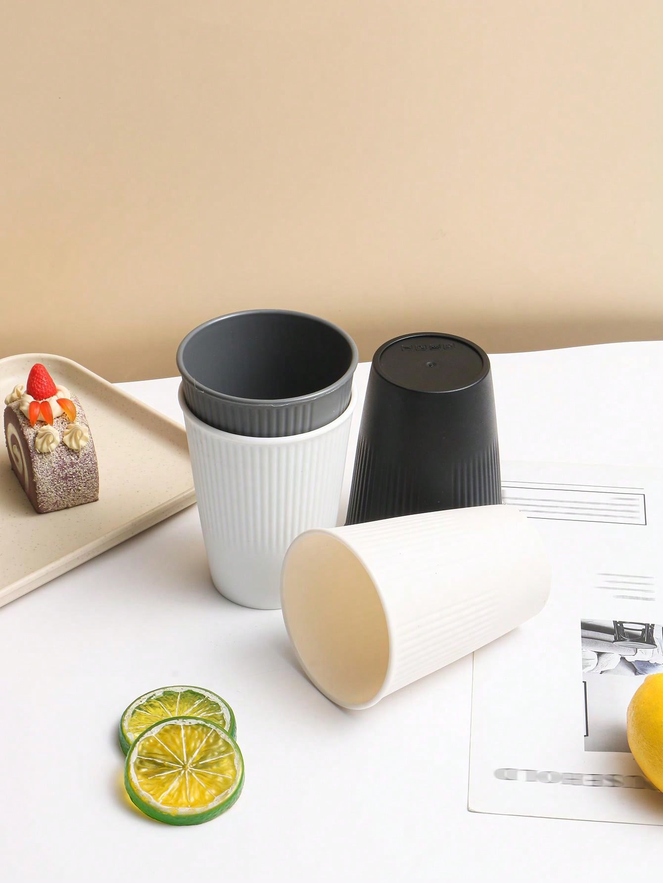 4pcs/Set PP Material Striped Cups, Reusable For Home, Kitchen, Restaurant, Picnic, Camping, Party, Suitable For Milk, Juice, Soda, Beverages