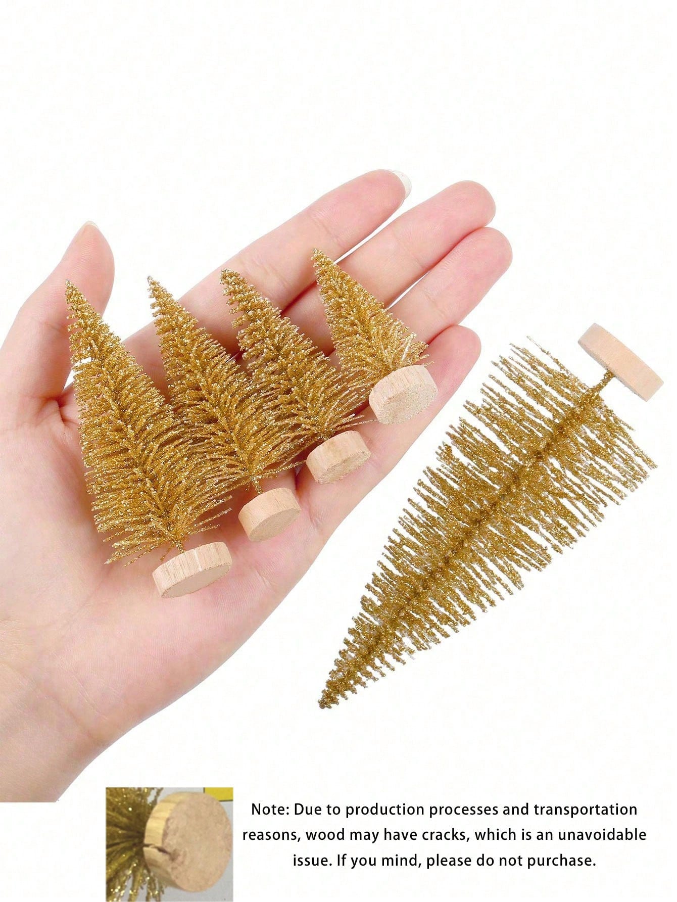 6pcs-Artificial Mini Christmas Trees, Bottle Brush Trees With Wood Base, Artificial Frosted Sisal Xmas Tree, DIY Crafts Mini Pine Tree For Christmas Decor,Christmas Party,Home,Table Craft Decorations,Winter Ornaments(Gold)