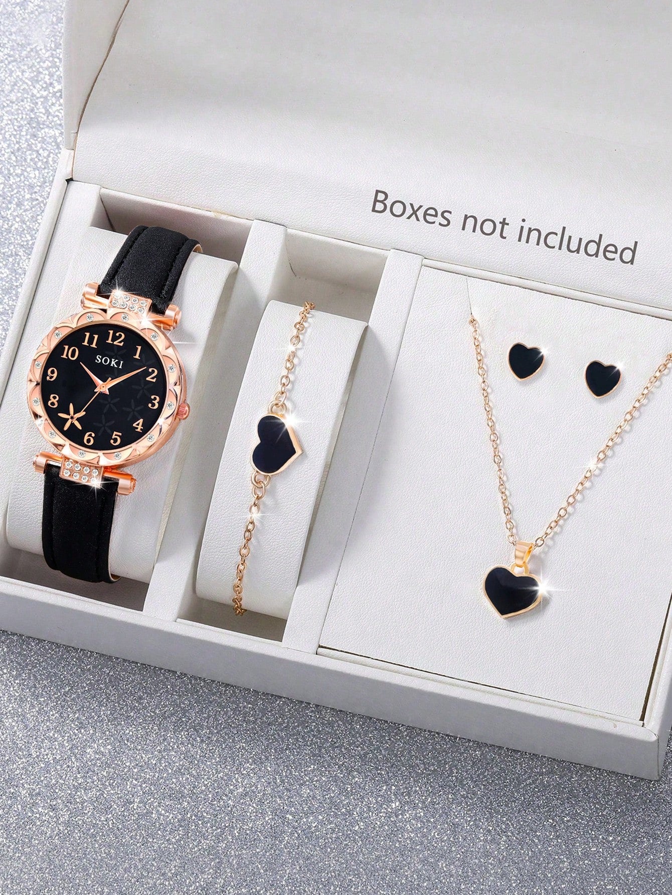 SOKI SOKI Ladies Watch 5pcs/Set Women's Watch, Fashionable Quartz Wristwatch And Heart Necklace Earrings Bracelet Jewelry Set Christmas, New Year's Day, Valentine's Day, The Best Gift For A Lady(No Box)