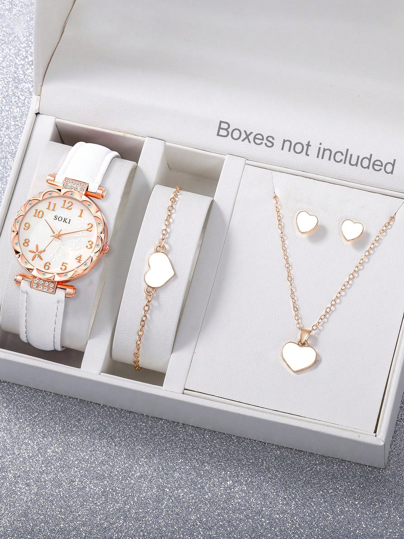 SOKI SOKI Ladies Watch 5pcs/Set Women's Watch, Fashionable Quartz Wristwatch And Heart Necklace Earrings Bracelet Jewelry Set Christmas, New Year's Day, Valentine's Day, The Best Gift For A Lady(No Box)