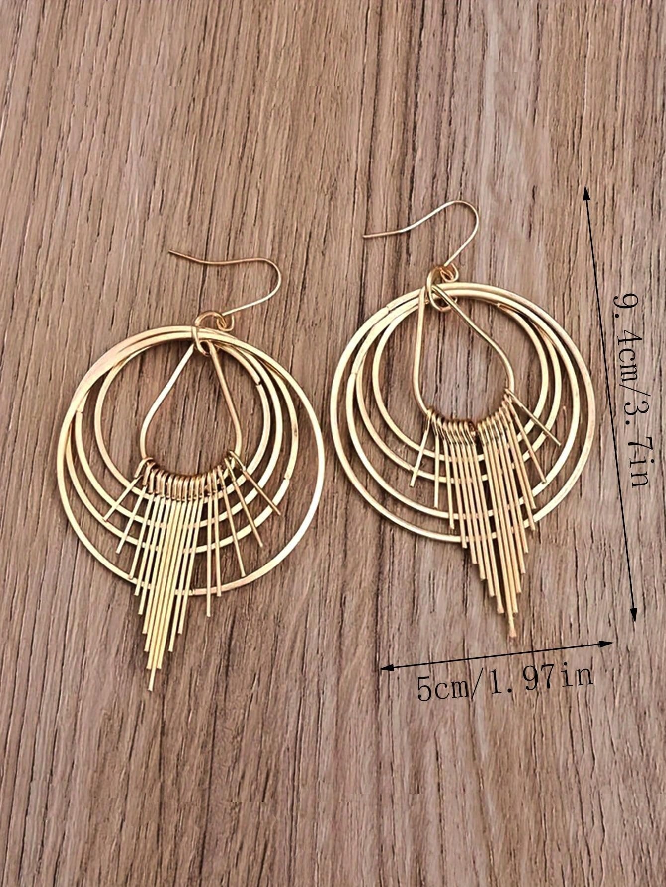 1 Pair Bohemian Retro Geometric Circular Tassel Earrings, Bohemian Style Iron Pendants And Pendant Earrings, Suitable For Daily And Gift Giving Occasions, Suitable For All Seasons