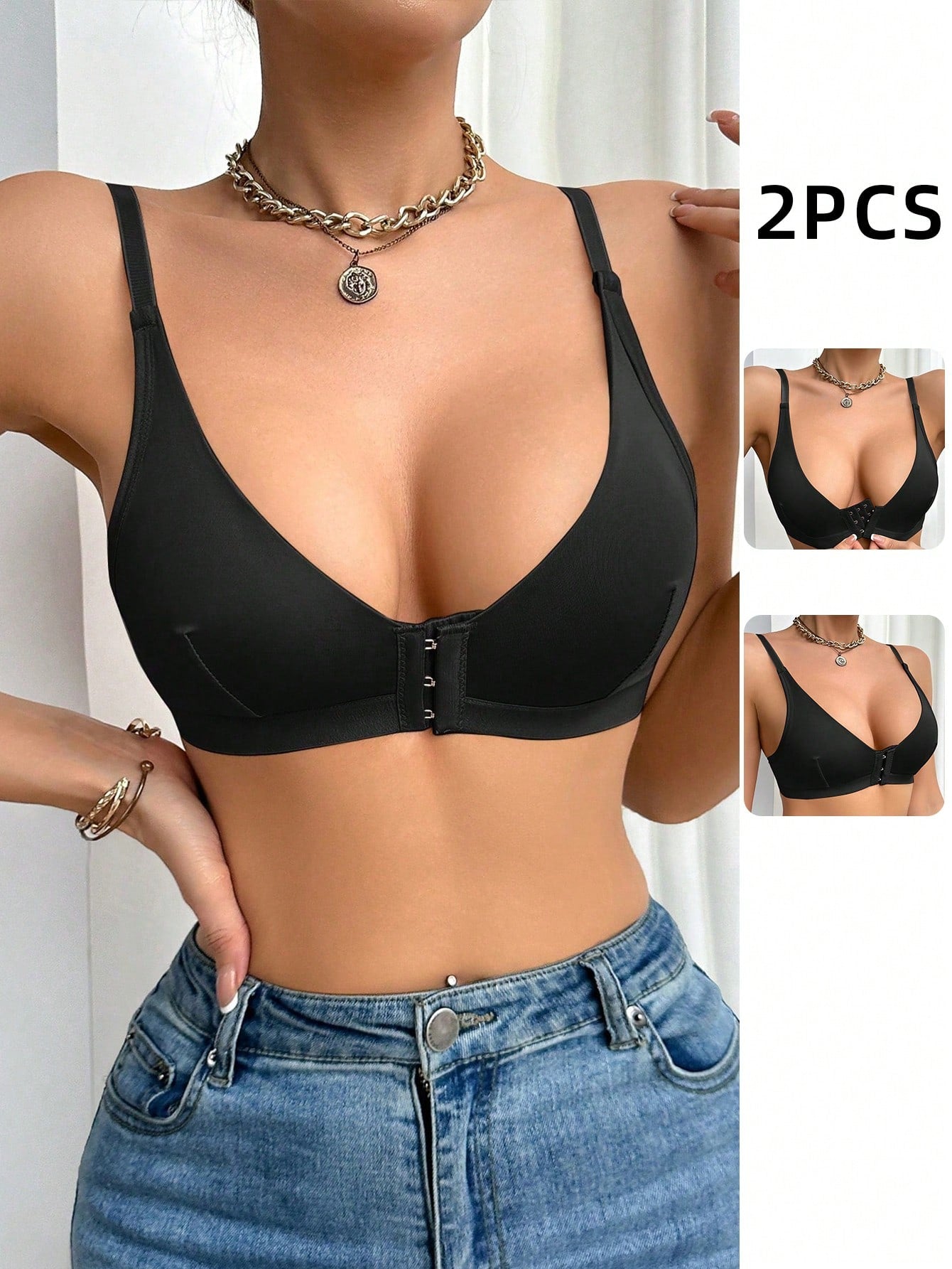 2pcs/Set Front Closure Wireless Bra For Women