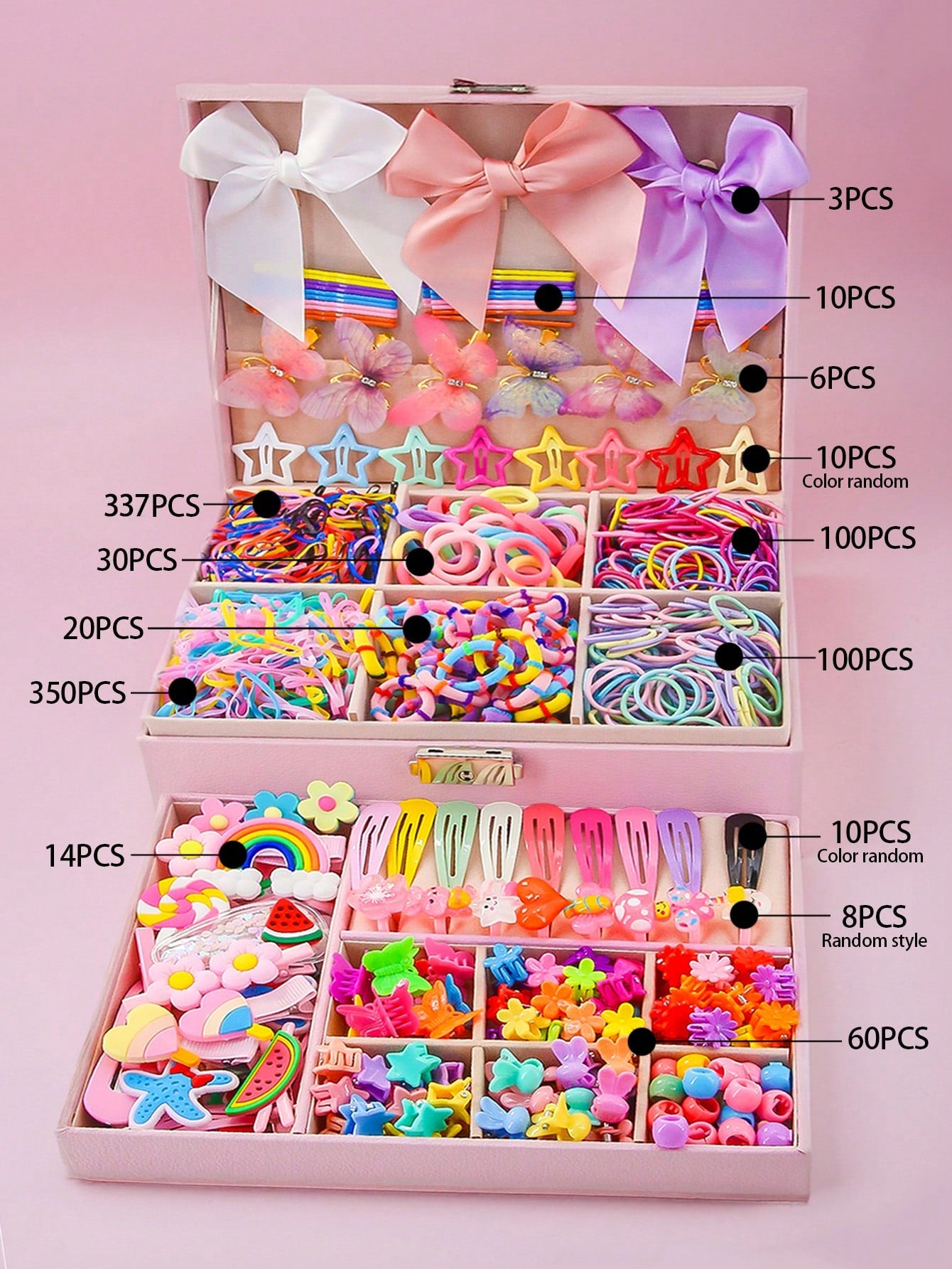 1058pcs/Set Kids Girls Colorful Fabric Bow, Cartoon Flower, Chiffon Elastic, Butterfly, Rainbow Hair Clips, Hair Ties, Barrettes, Scrunchies, Ponytail Holders Hair Accessories Set, Ideal For Daily Use And Gifts