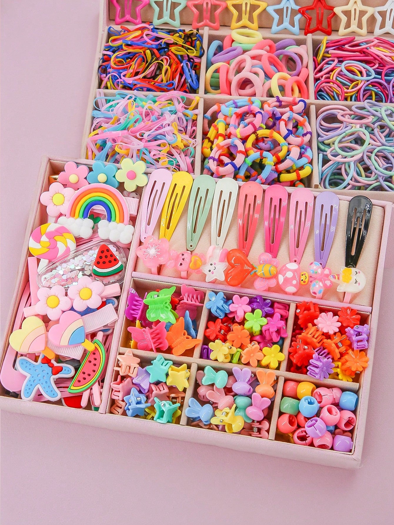 1058pcs/Set Kids Girls Colorful Fabric Bow, Cartoon Flower, Chiffon Elastic, Butterfly, Rainbow Hair Clips, Hair Ties, Barrettes, Scrunchies, Ponytail Holders Hair Accessories Set, Ideal For Daily Use And Gifts