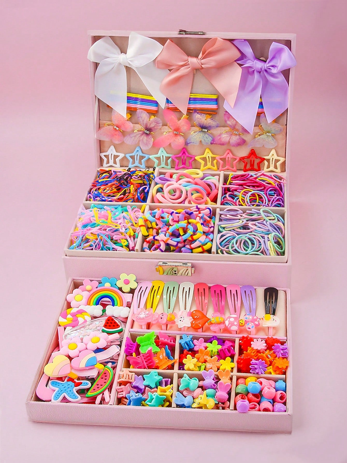 1058pcs/Set Kids Girls Colorful Fabric Bow, Cartoon Flower, Chiffon Elastic, Butterfly, Rainbow Hair Clips, Hair Ties, Barrettes, Scrunchies, Ponytail Holders Hair Accessories Set, Ideal For Daily Use And Gifts