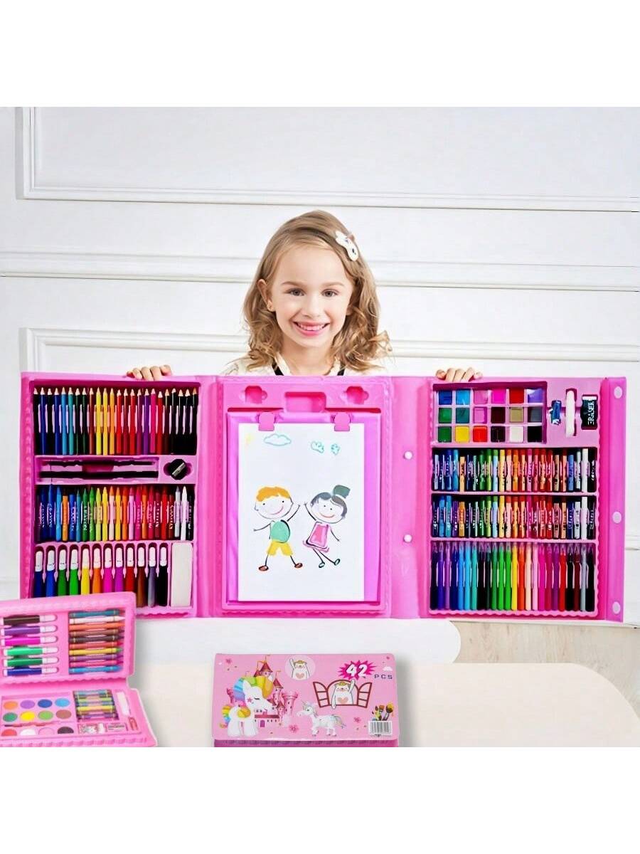 42pcs/208pcs Children Art Painting Set, Drawing Stationery - Watercolors, Markers, Crayons, Erasers, Sharpeners, Paint Boxes, Christmas/Halloween Gifts (Packaging