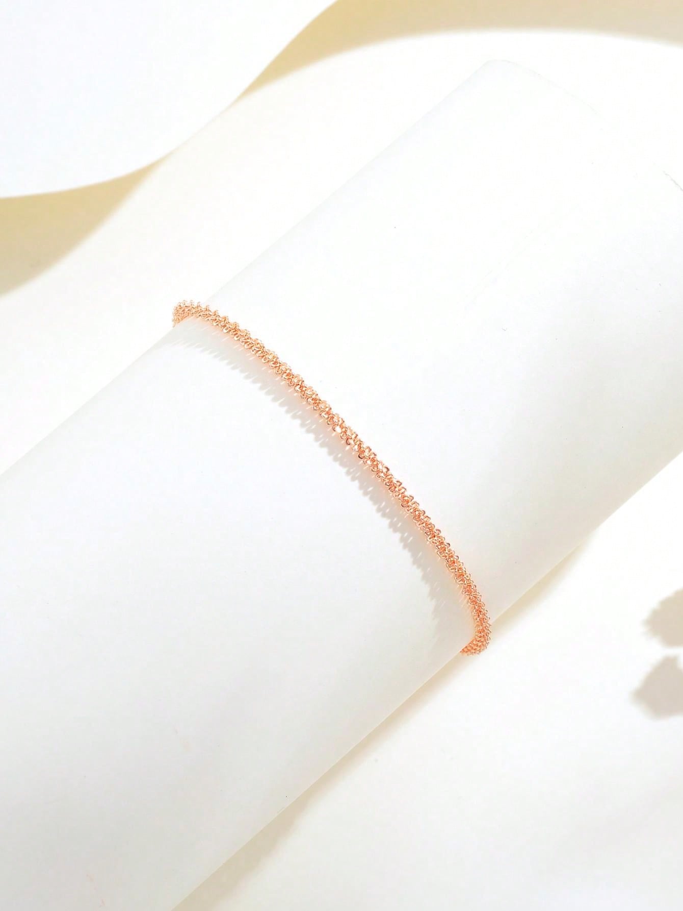 1pc Fashion Copper Alloy Rose Gold Matte Texture Simple Design Anklet, Suitable For Gift And Daily Outfit Matching