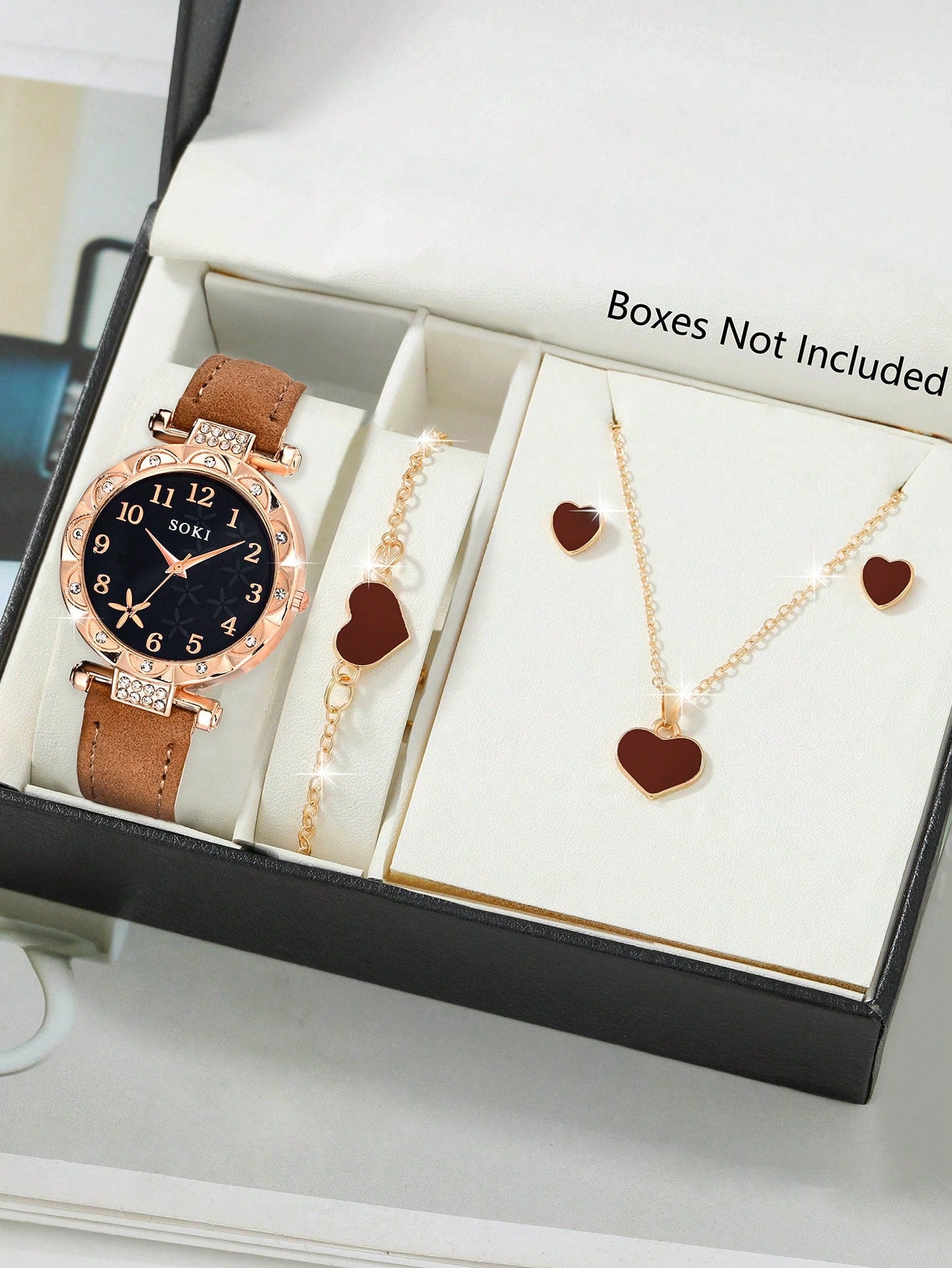 SOKI SOKI Ladies Watch 5pcs/Set Women's Watch, Fashionable Quartz Wristwatch And Heart Necklace Earrings Bracelet Jewelry Set Christmas, New Year's Day, Valentine's Day, The Best Gift For A Lady(No Box)