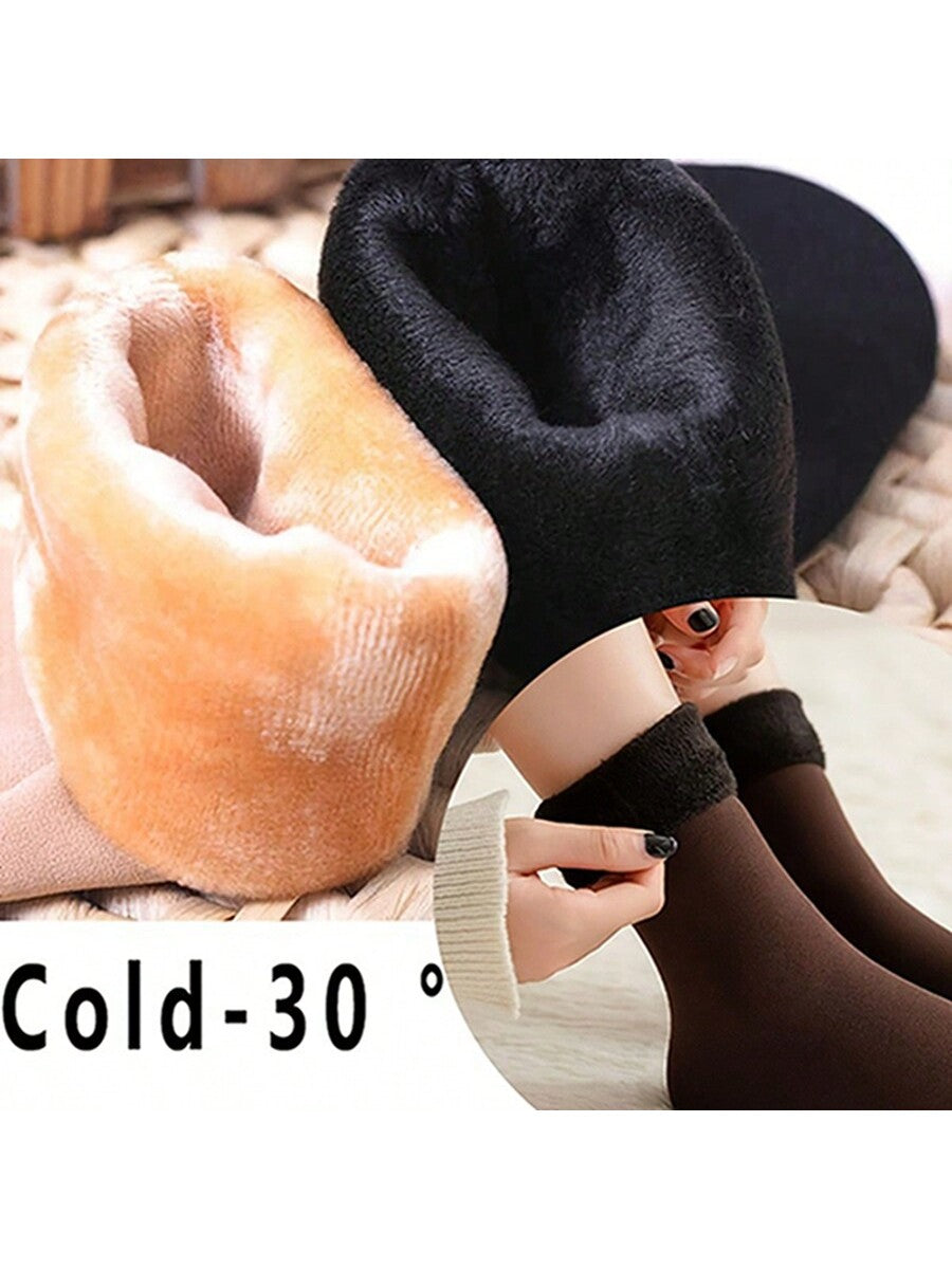 4 Pairs Winter Thermal Socks Unisex Thickened Fleece Lined Mid-Calf Boot Socks Soft Polyester And Spandex Knit Fabric Solid Color Hand Wash Recommended