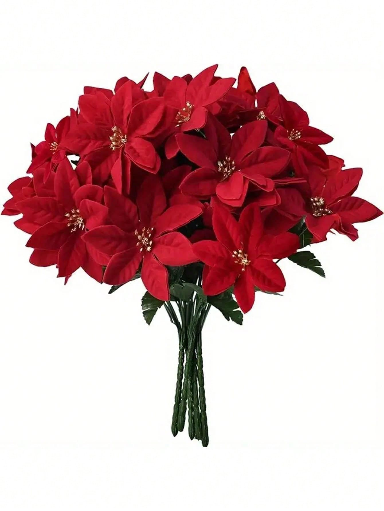 1pc Artificial Poinsettia Flower, Artificial Christmas Flower, Christmas Tree Decor, Room Home Decor, Desktop Ornament, For Family Gathering, Theme Party, Atmosphere, Hanging Basket, Dining Table Centerpiece, Outdoor Garden Decoration