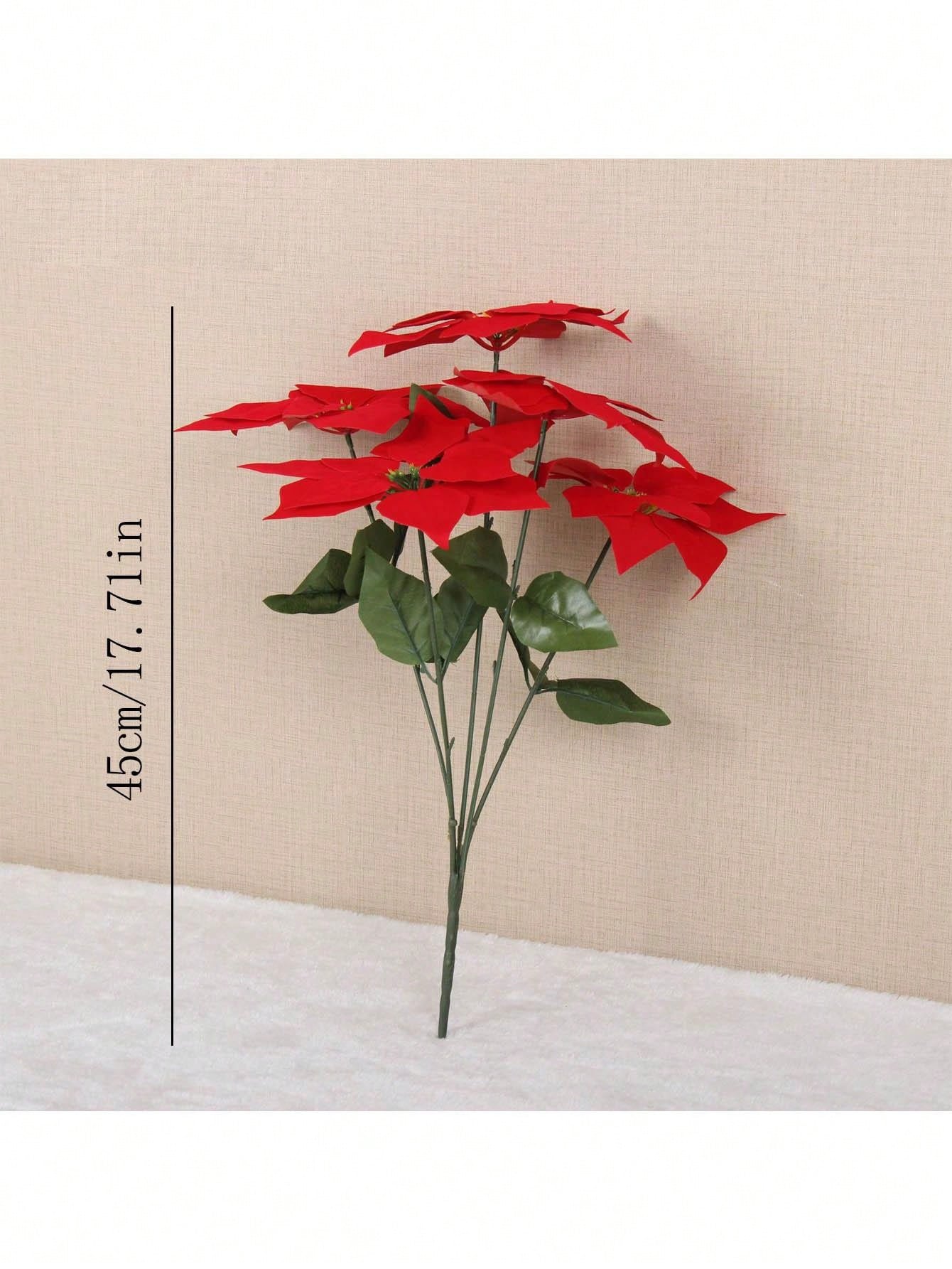 1pc Artificial Poinsettia Flower, Artificial Christmas Flower, Christmas Tree Decor, Room Home Decor, Desktop Ornament, For Family Gathering, Theme Party, Atmosphere, Hanging Basket, Dining Table Centerpiece, Outdoor Garden Decoration