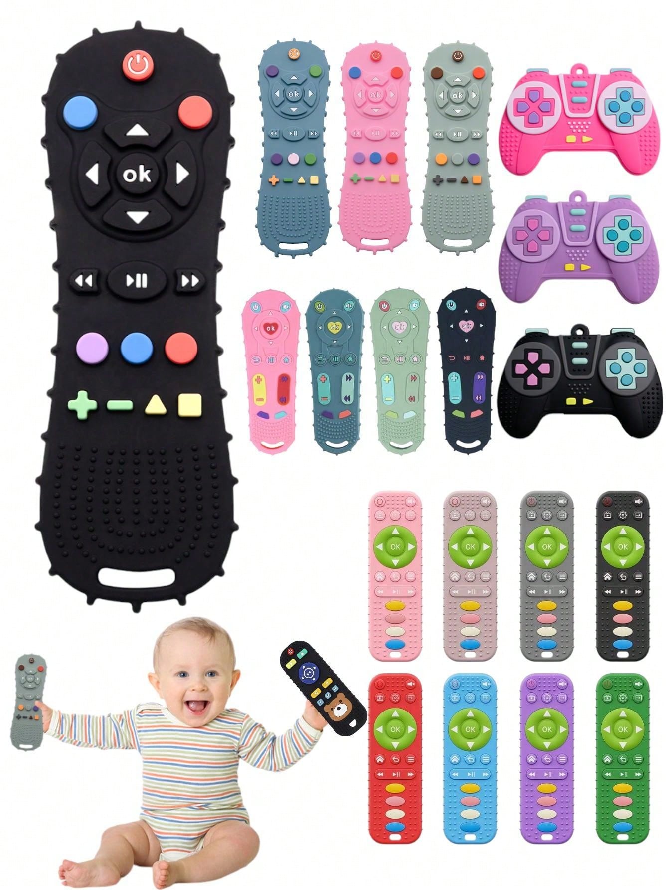 1 Pc Silicone Remote Control Model, Soft Silicone Teething Toy Suitablefor Toddler Boys And Girls Christmas Gift Baby Toys, Soothes Teething Pain, Relieves Sore Gums, Cute Pattern Suitable,Remote Control Chew Toy,Safe Eating,Infant Teether Bite Toy,Thank