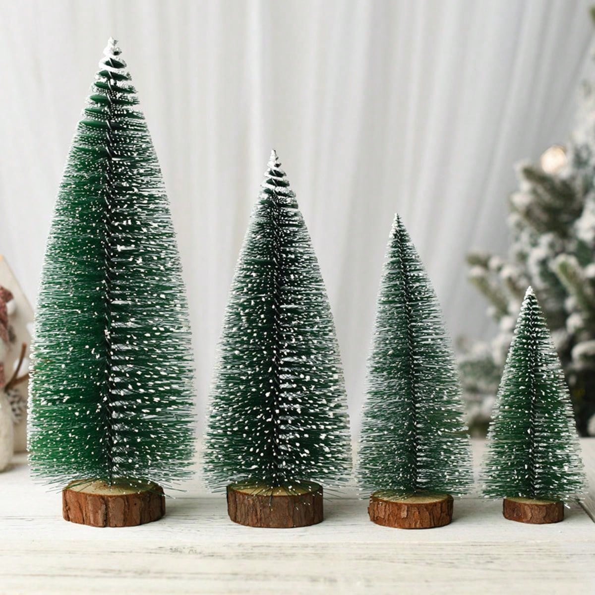 1pc, Christmas, Tower-Shaped Flocked Cedar Tree, Desktop Christmas Tree Ornaments, Christmas Decorations, Mini Pine Needle Ornaments, For Office, Window Display, Desktop Ornaments, Christmas Warm Atmosphere Decorations, Ideal Gift Choice