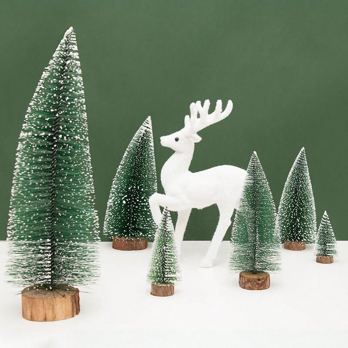 1pc, Christmas, Tower-Shaped Flocked Cedar Tree, Desktop Christmas Tree Ornaments, Christmas Decorations, Mini Pine Needle Ornaments, For Office, Window Display, Desktop Ornaments, Christmas Warm Atmosphere Decorations, Ideal Gift Choice