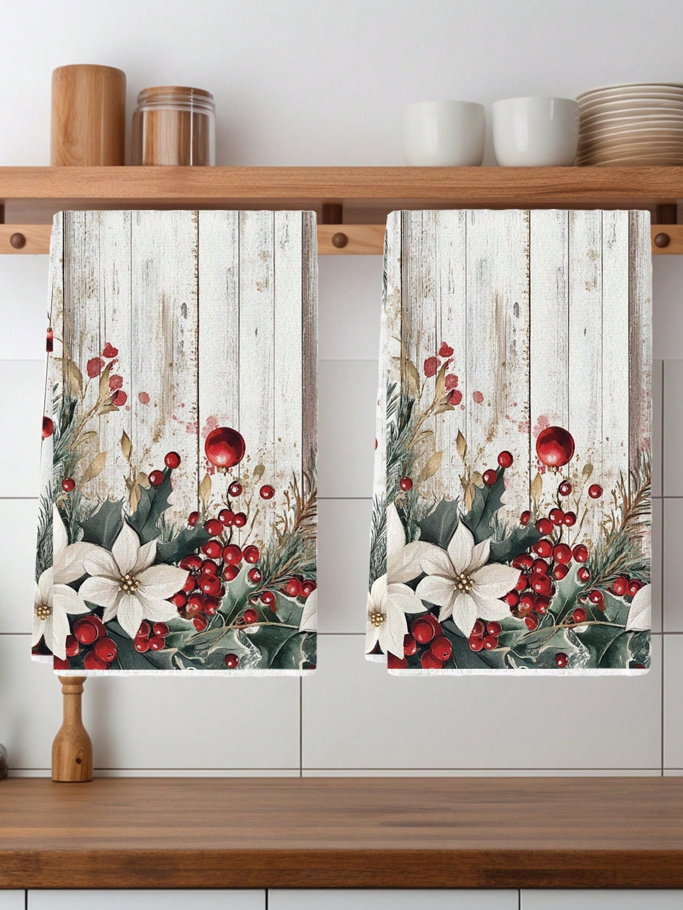 2 Pcs Eucalyptus Leaves Kitchen Towels Vintage Wood Grain Plants Dish Towels Kitchen Washing Dishes Tea Towels 15.7X23.6Inch