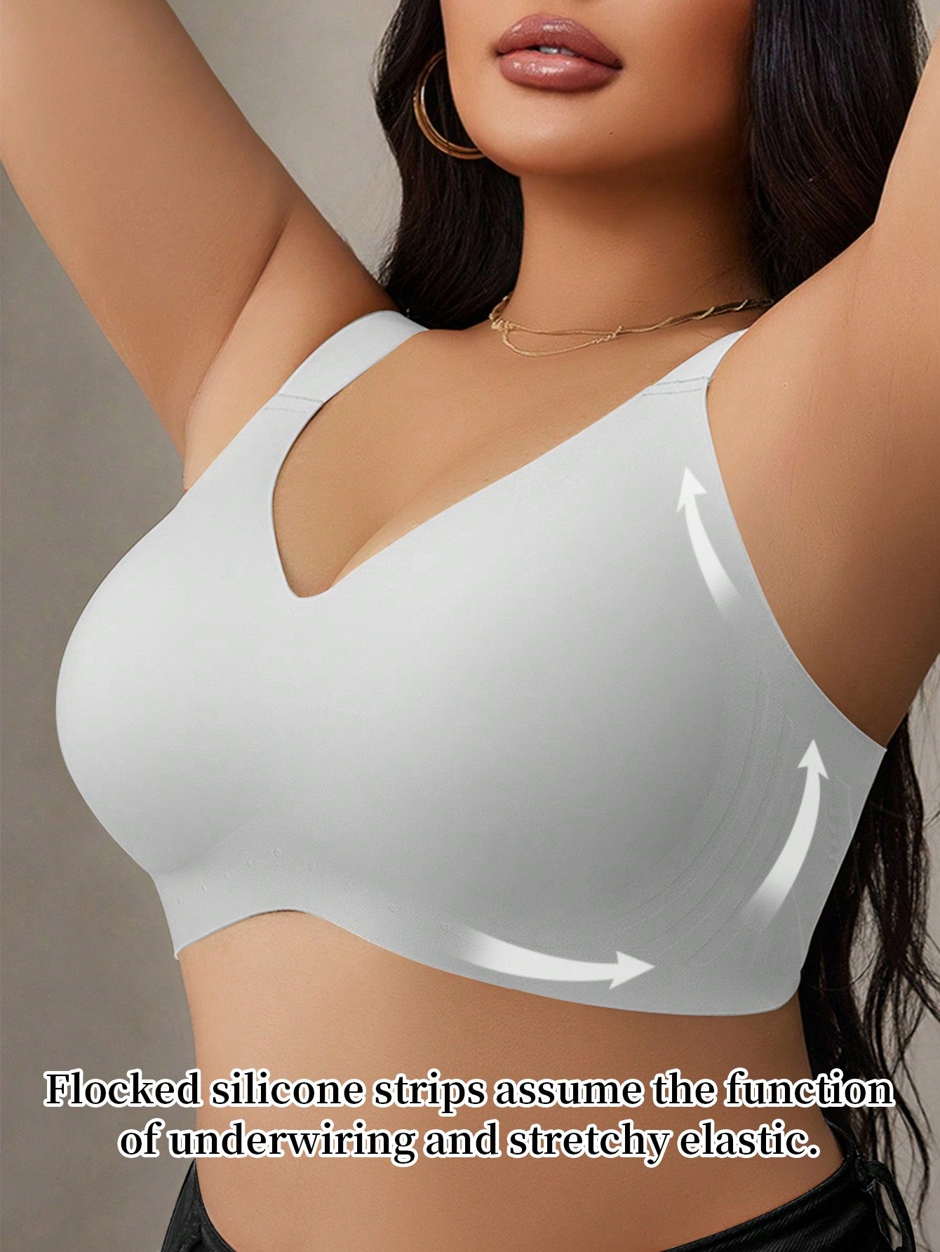 Plus Size Women Seamless Jelly Striped Soft Support Wireless Gather Bra Cup