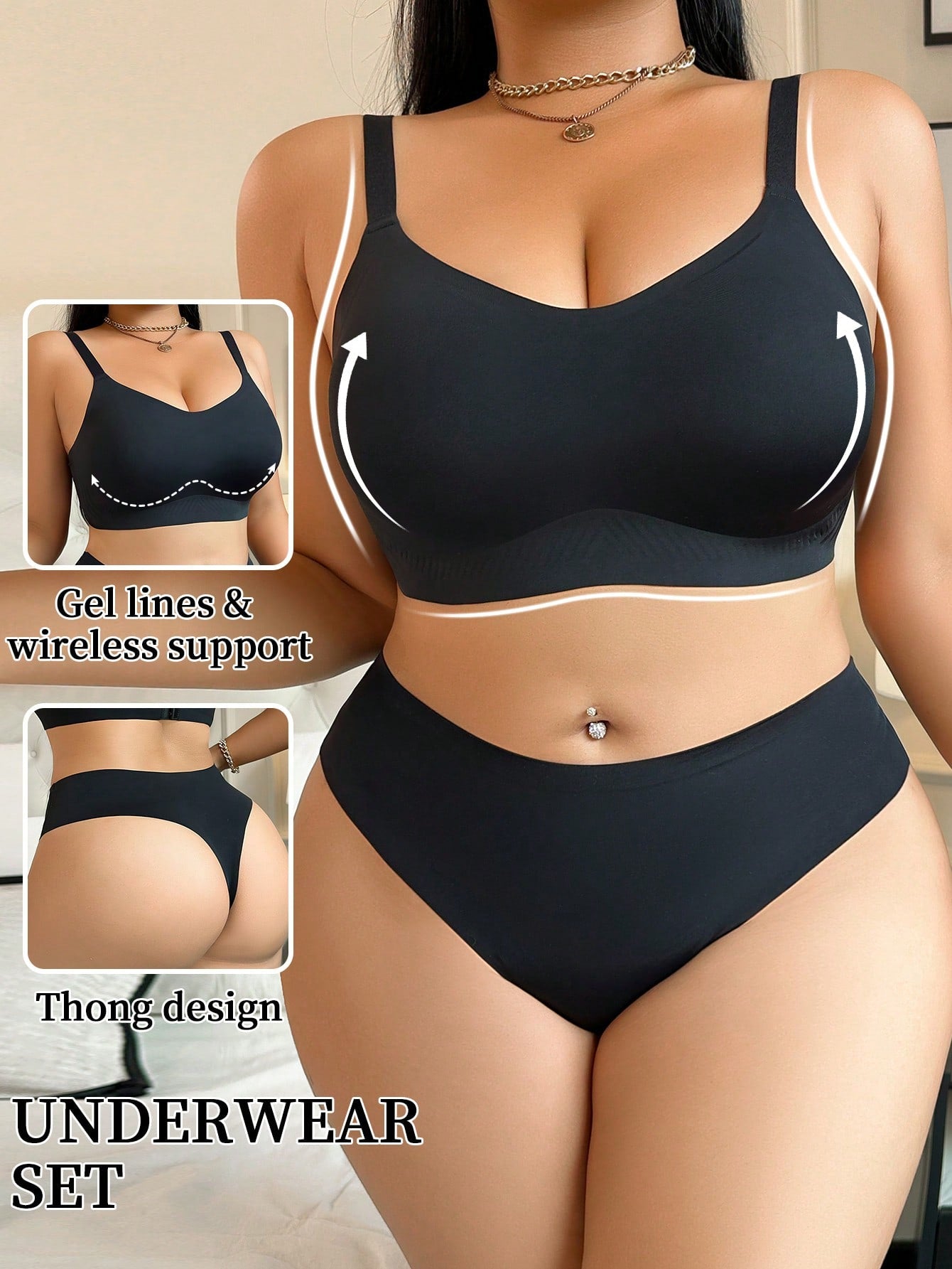 2pcs/Set Plus Size Seamless Wire-Free Camisole Bra And Panty Underwear Set