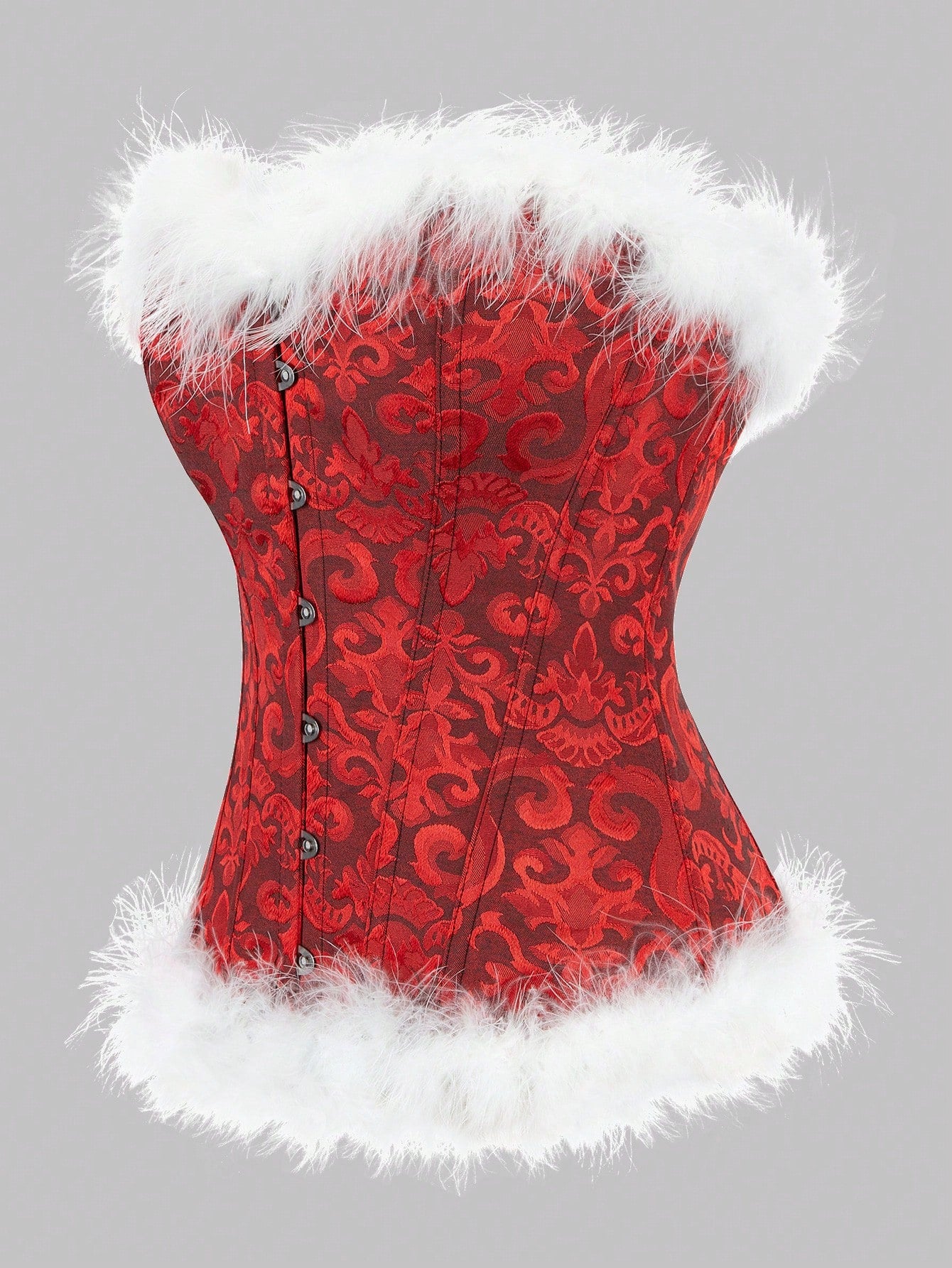 1pc Women's Christmas Court Style Bustier Corset, Push Up, Waist Shaper, Plush Trimming, For Festive Party Outfits