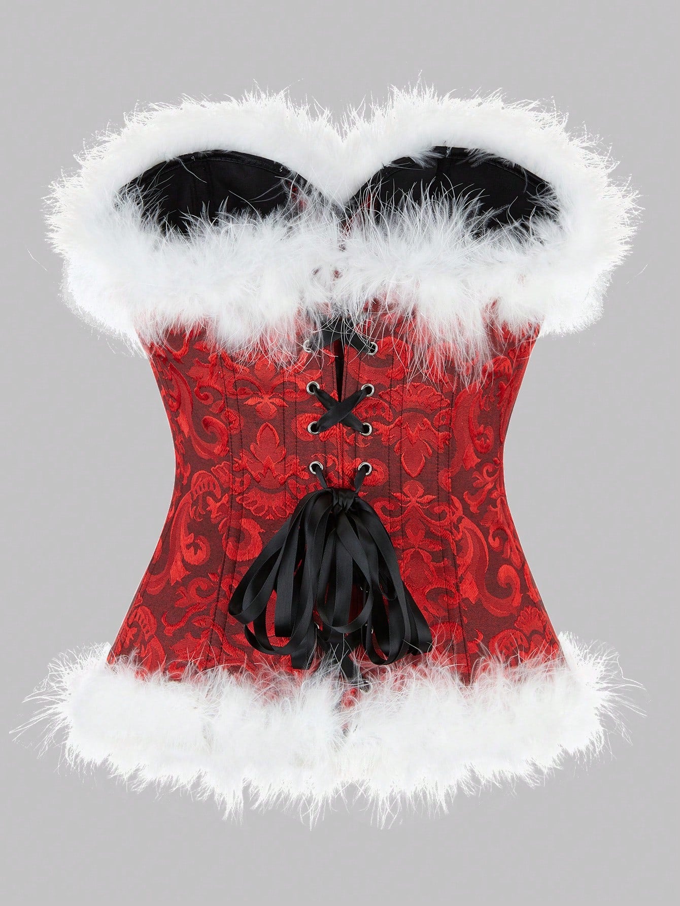 1pc Women's Christmas Court Style Bustier Corset, Push Up, Waist Shaper, Plush Trimming, For Festive Party Outfits