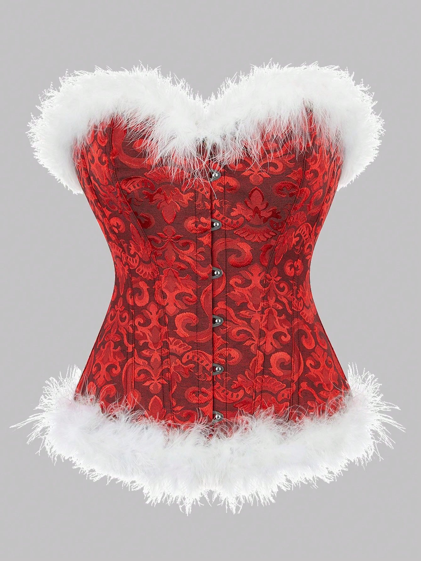 1pc Women's Christmas Court Style Bustier Corset, Push Up, Waist Shaper, Plush Trimming, For Festive Party Outfits