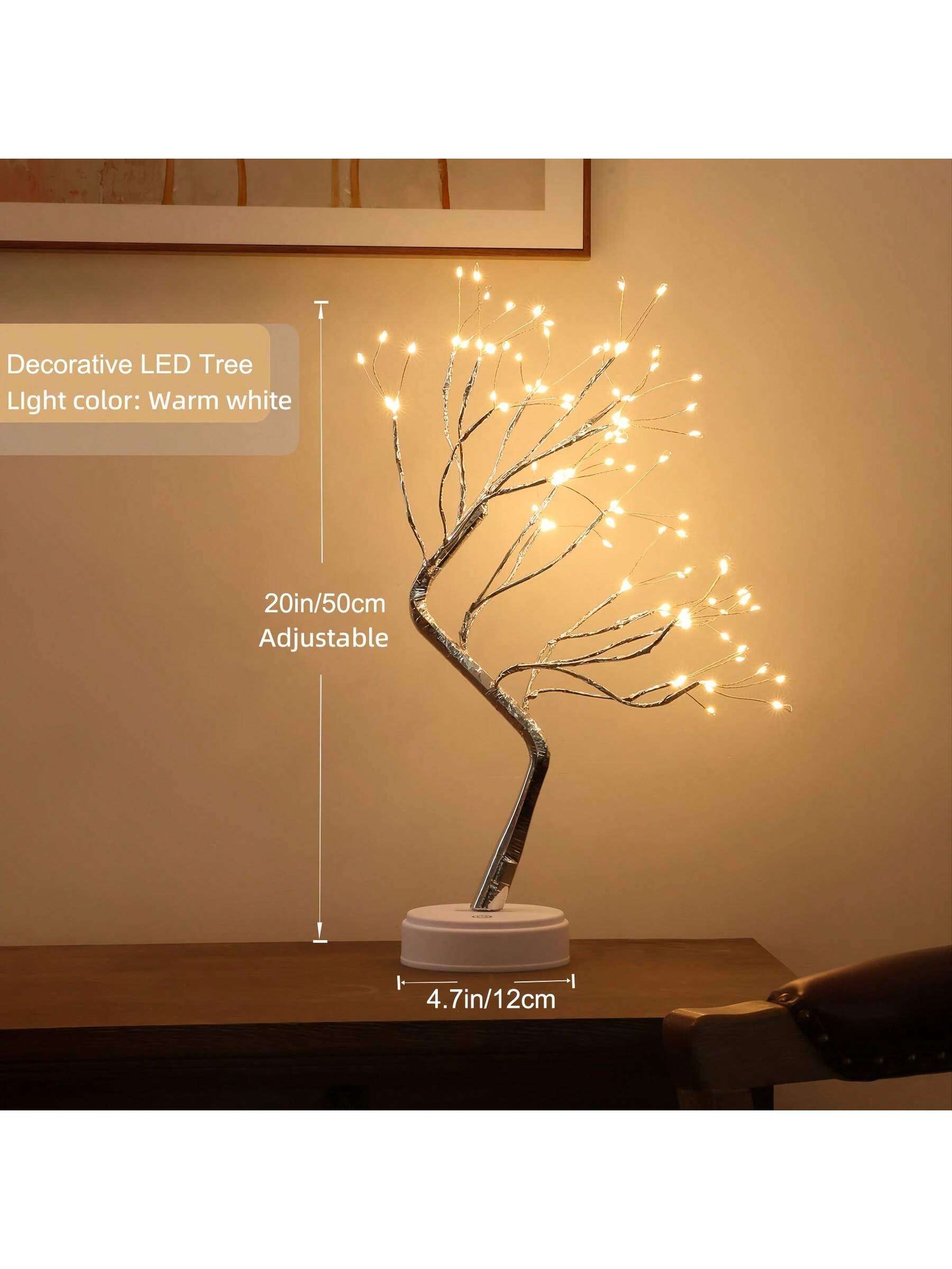 1pc 20-Inch Desktop Bonsai LED Tree Lamp, Battery Or USB Powered, Multiple Lighting Modes, DIY Adjustable Branches, Suitable For Christmas, Birthday, Holiday Gift, Bedroom, Party, Garden, Christmas, And Desktop Decoration