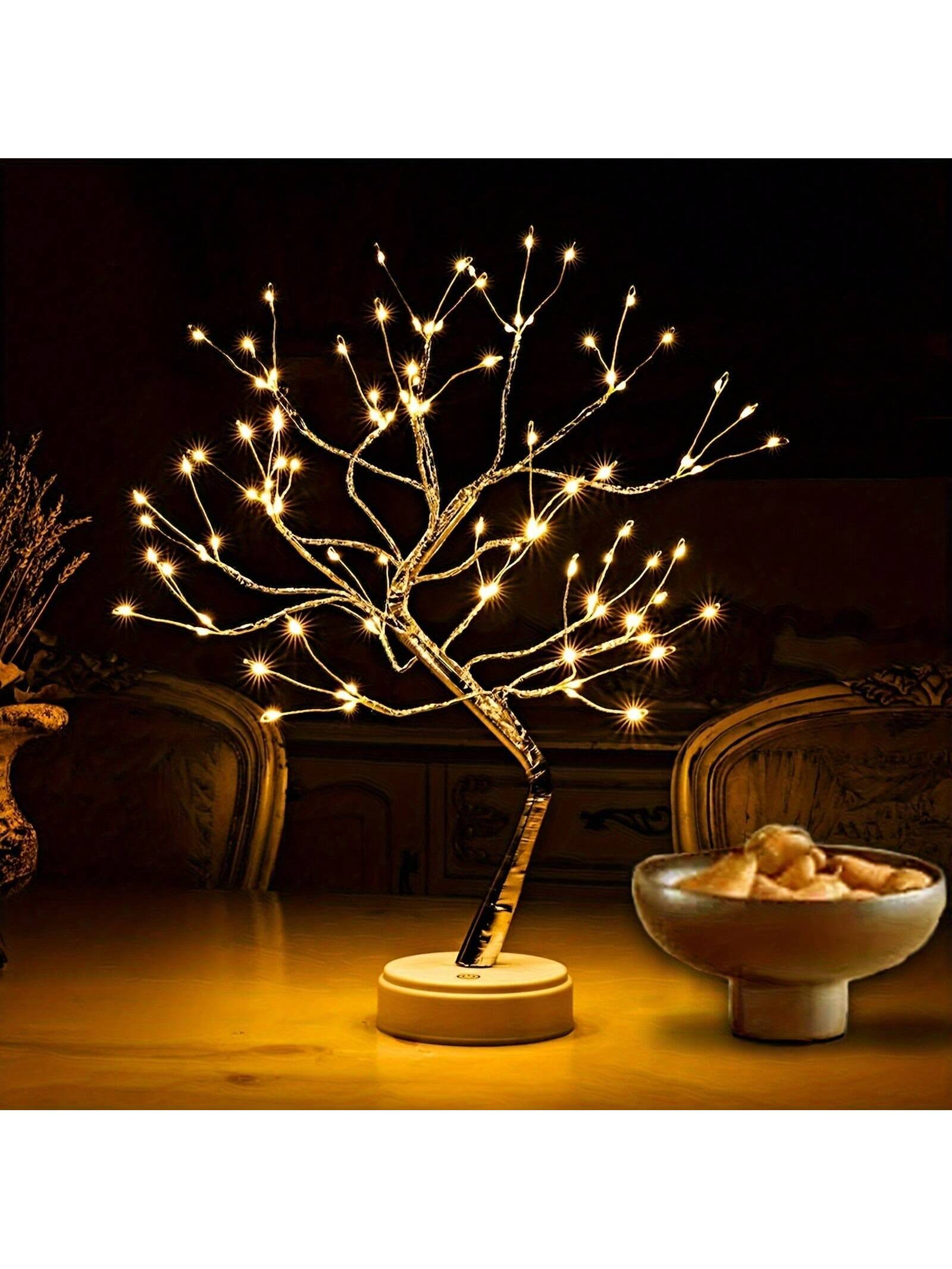 1pc 20-Inch Desktop Bonsai LED Tree Lamp, Battery Or USB Powered, Multiple Lighting Modes, DIY Adjustable Branches, Suitable For Christmas, Birthday, Holiday Gift, Bedroom, Party, Garden, Christmas, And Desktop Decoration