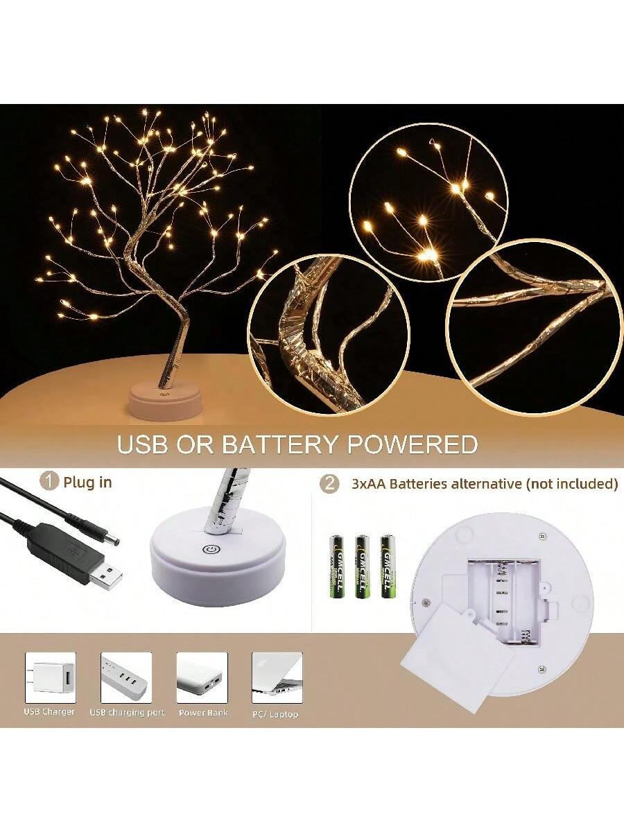 1pc 20-Inch Desktop Bonsai LED Tree Lamp, Battery Or USB Powered, Multiple Lighting Modes, DIY Adjustable Branches, Suitable For Christmas, Birthday, Holiday Gift, Bedroom, Party, Garden, Christmas, And Desktop Decoration