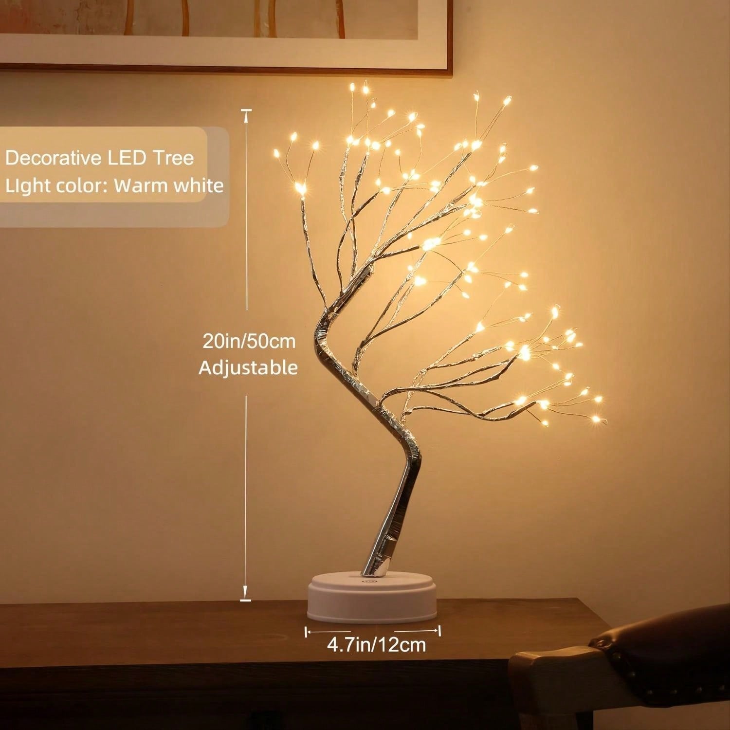 1pc 20-Inch Desktop Bonsai LED Tree Lamp, Battery Or USB Powered, Multiple Lighting Modes, DIY Adjustable Branches, Suitable For Christmas, Birthday, Holiday Gift, Bedroom, Party, Garden, Christmas, And Desktop Decoration