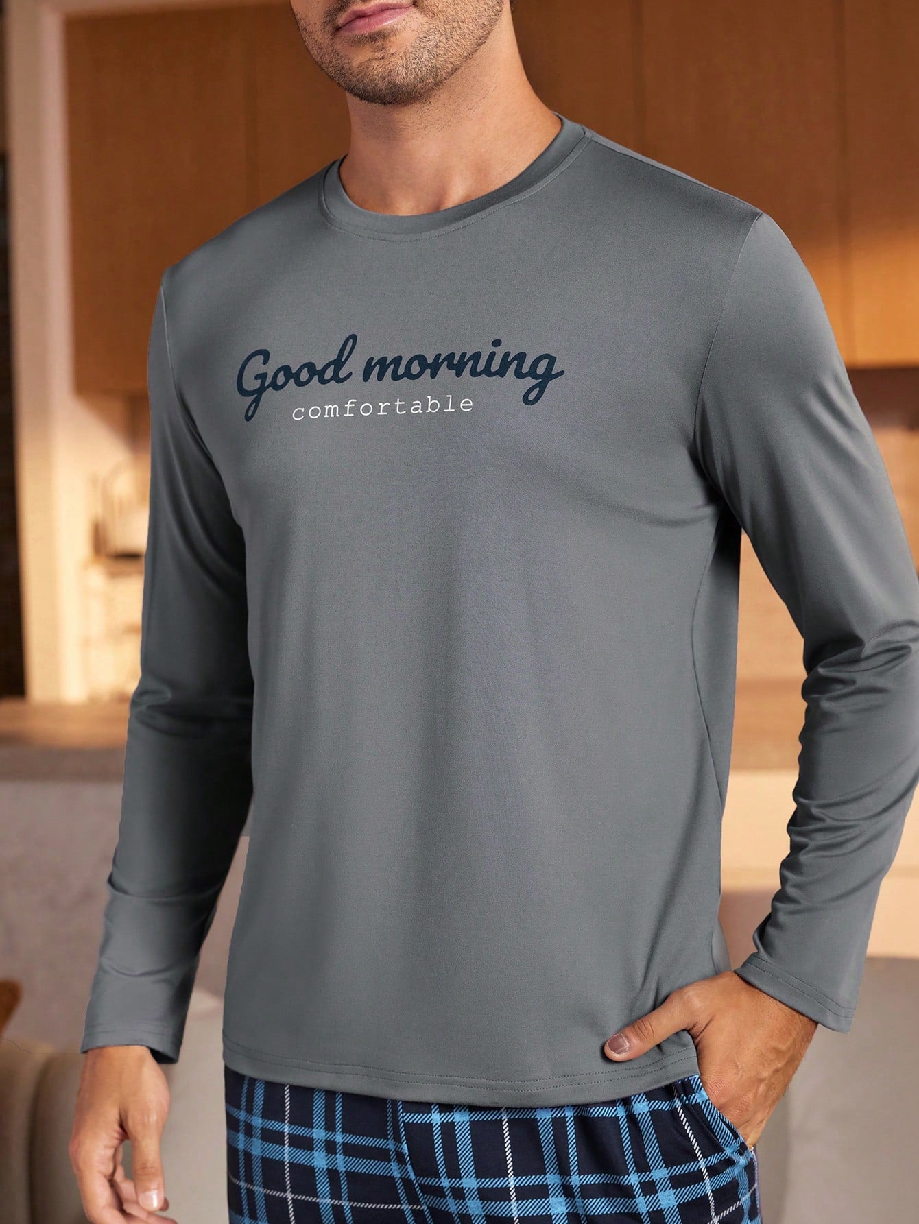 Men's Letter Print Long Sleeve Lounge Top