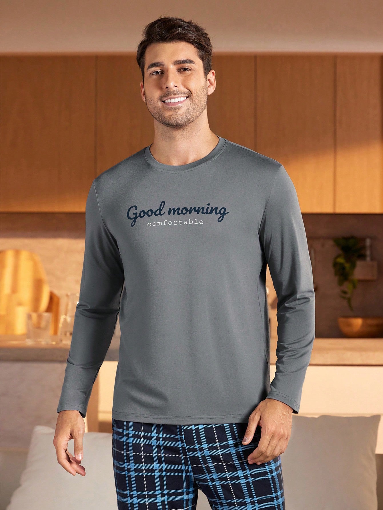 Men's Letter Print Long Sleeve Lounge Top