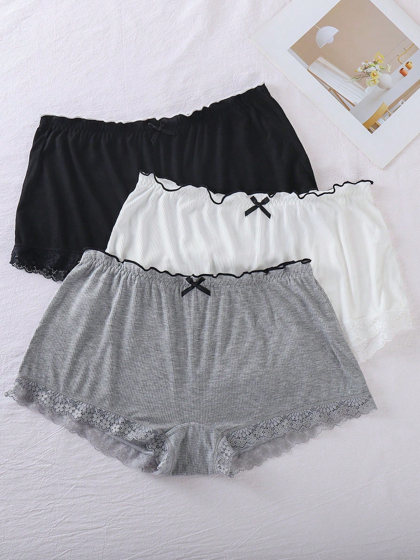 3pcs/Set Plus Size Women Casual Lace Trim Waist Panties