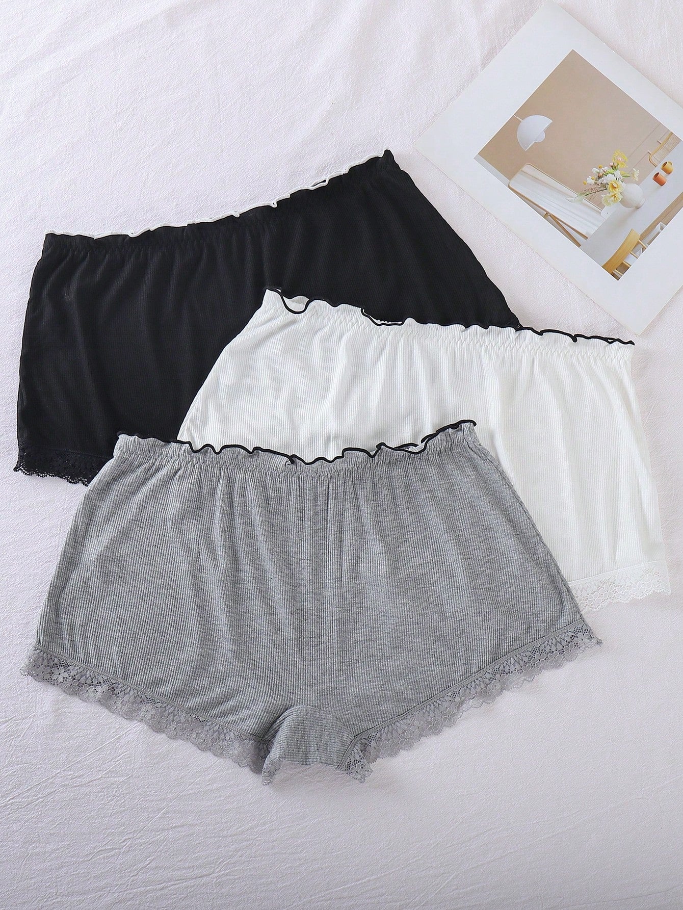 3pcs/Set Plus Size Women Casual Lace Trim Waist Panties