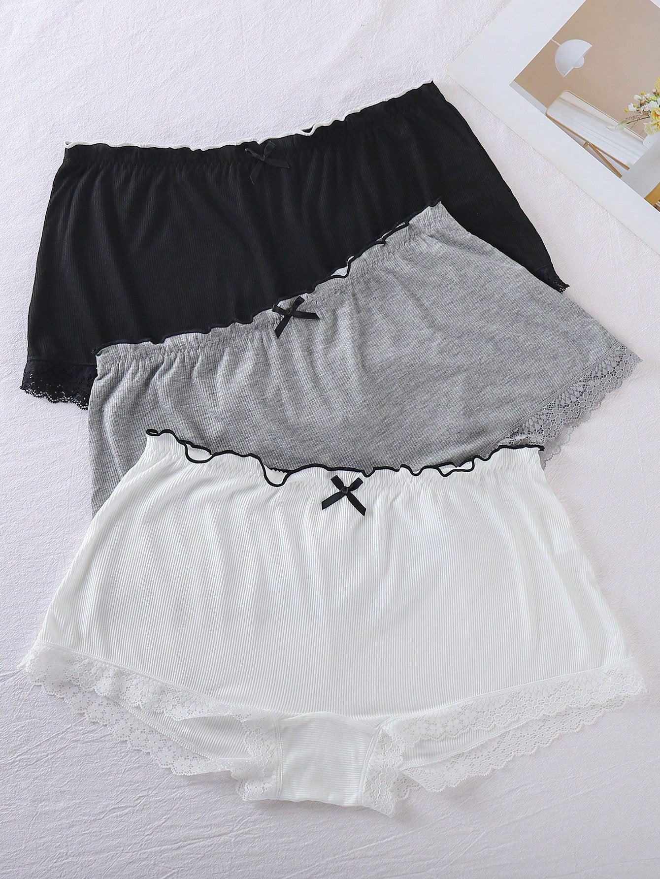 3pcs/Set Plus Size Women Casual Lace Trim Waist Panties