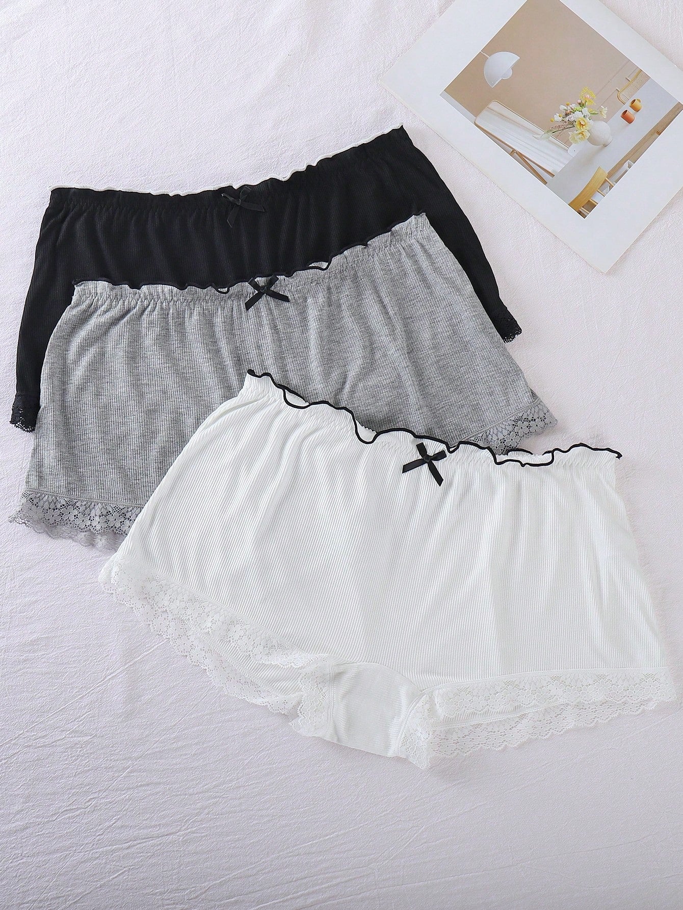 3pcs/Set Plus Size Women Casual Lace Trim Waist Panties