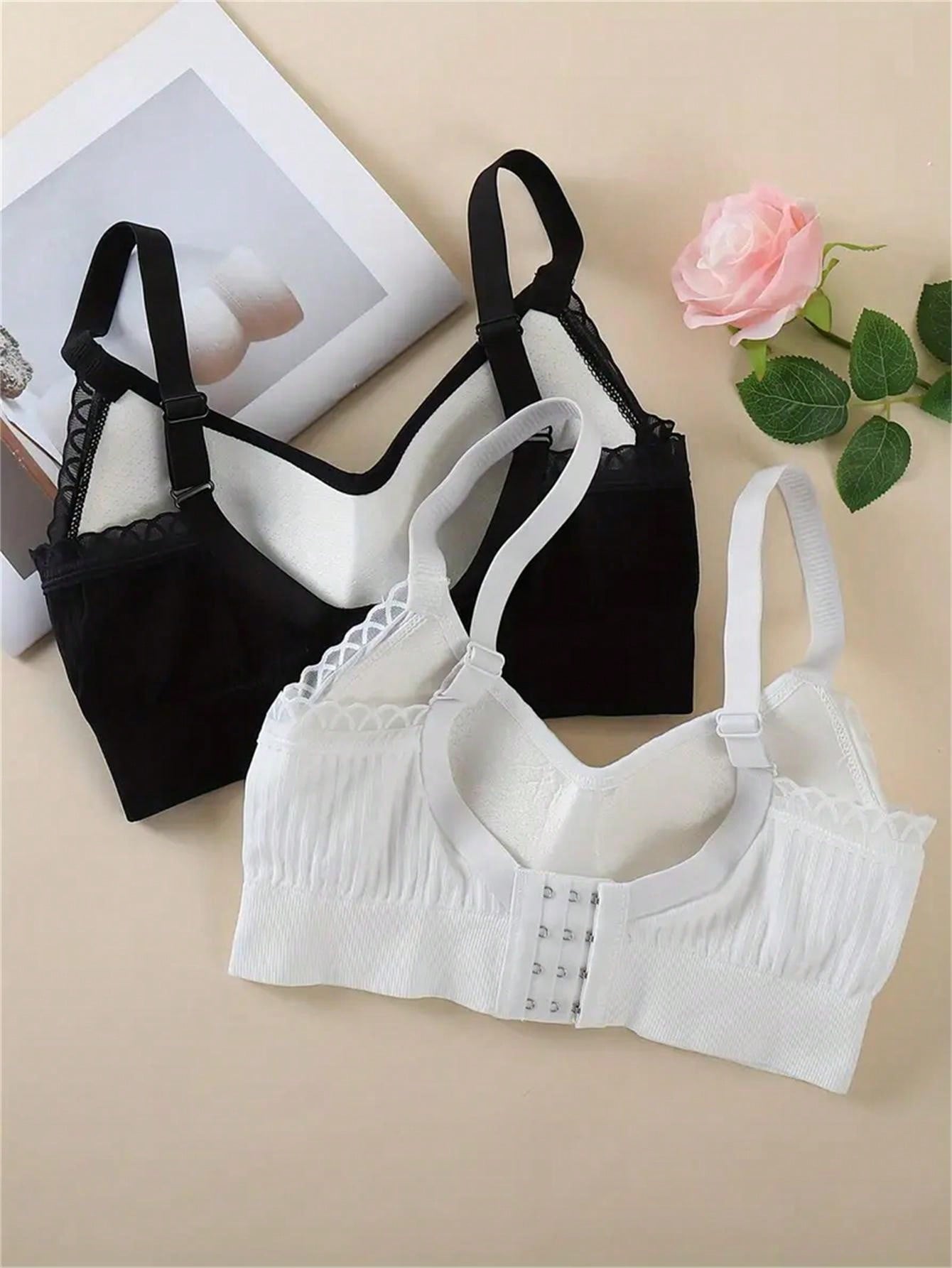 2pcs Lace Trim Soft Seamless Bras, Comfortable Daily Support T-Shirt Bras, Elegant Multi-Functional Set, Breathable Cup